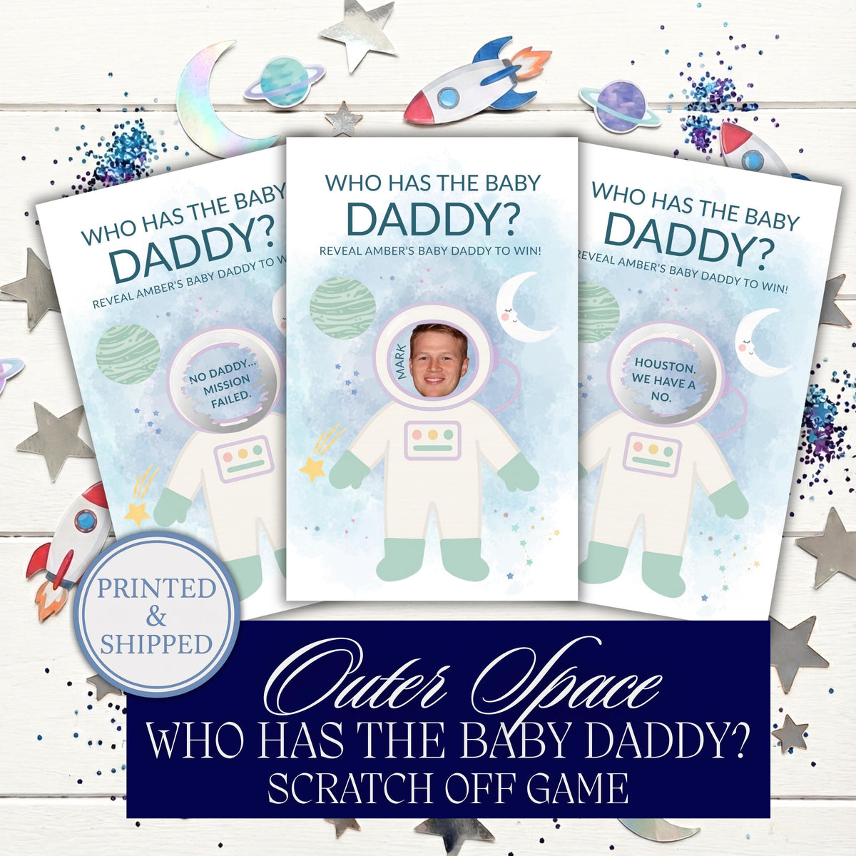 Personalized Outer Space Baby Shower Scratch Off Game