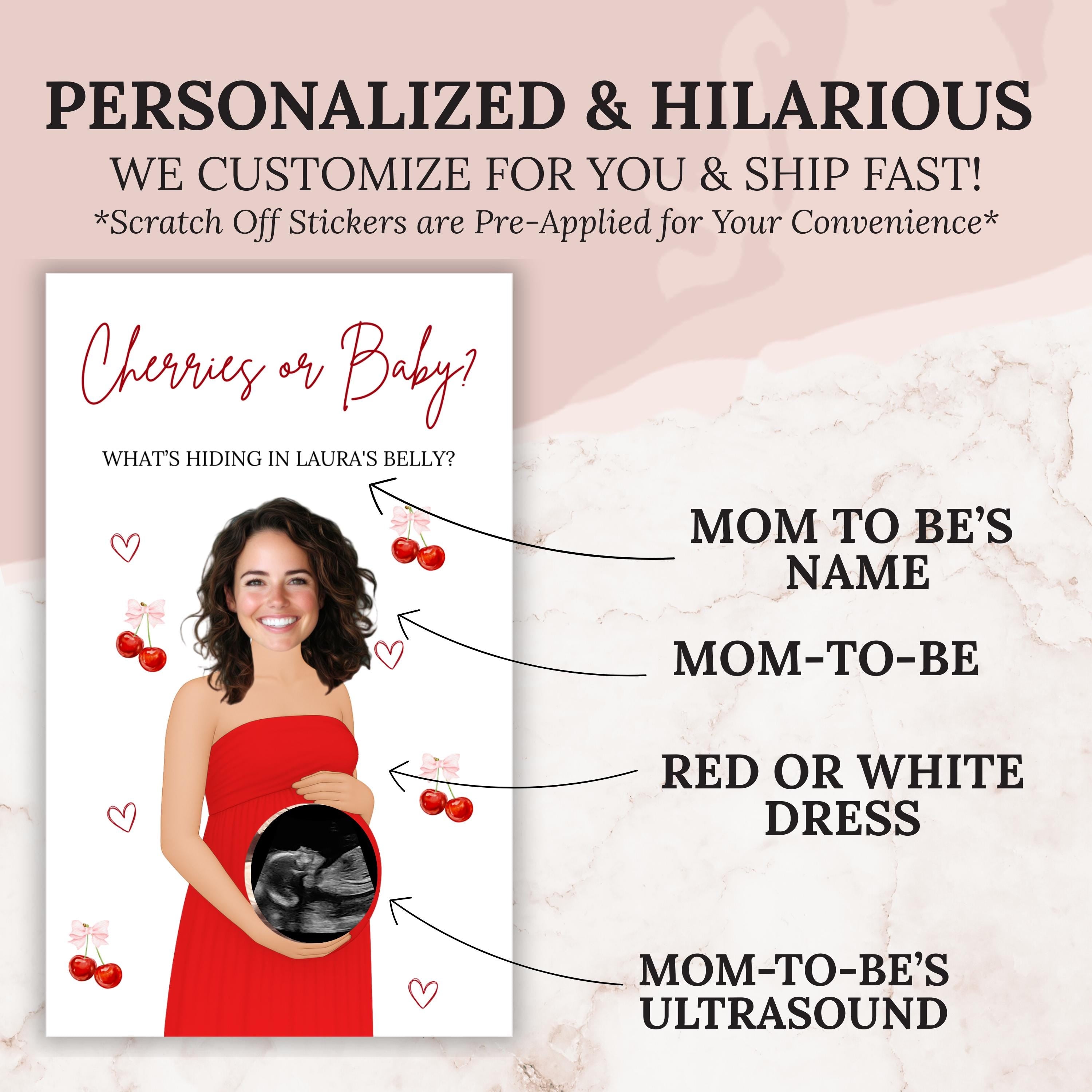 Custom Cherry On Top Baby Shower Game Cherry Themed Baby Shower Scratch Off Game Funny She's The Cherry On Top Party Game Cherries or Baby?