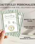 Whimsical Garden Bridal Shower Game, Green Striped Bridal Shower Scratch Off Game Hand Drawn Wedding Shower Activity PRINTED + SHIPPED - CÔTIER BRAND