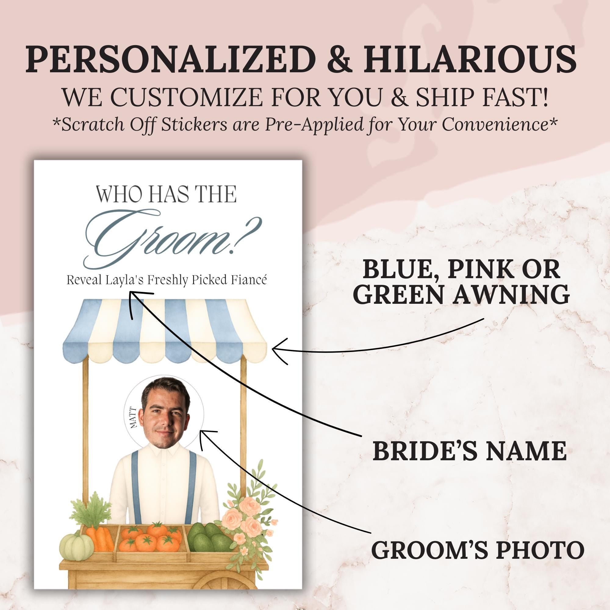 Bridal Shower Game Shes Fresh Off The Market Scratch Off Game Who Has The Groom Wedding Shower Game Printed Blue Farmer's Market FRESH01