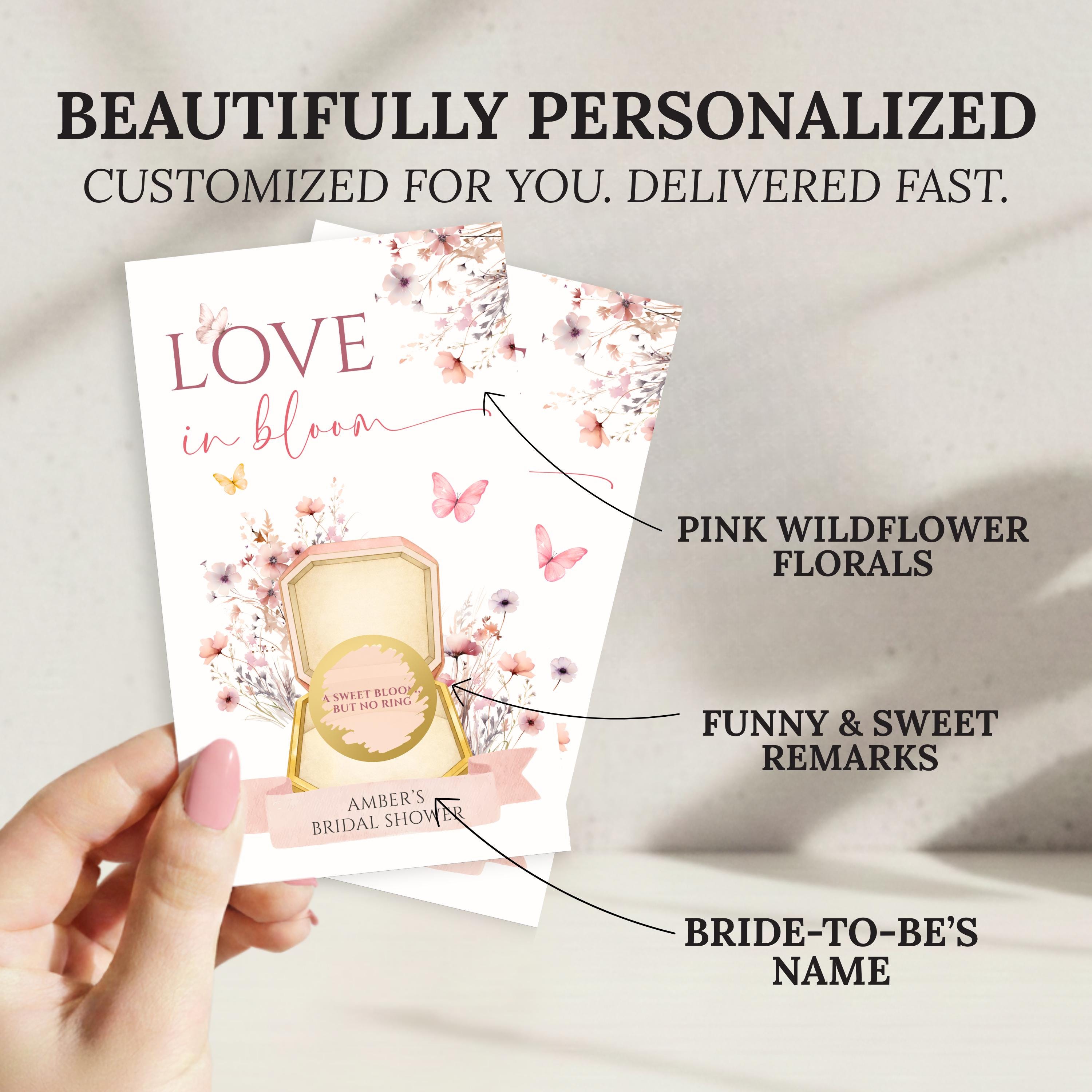 PRINTED + SHIPPED Love In Bloom Bridal Shower Game Watercolor Pink Wildflowers Butterfly Bridal Shower Theme Love In Bloom Who Has The Ring