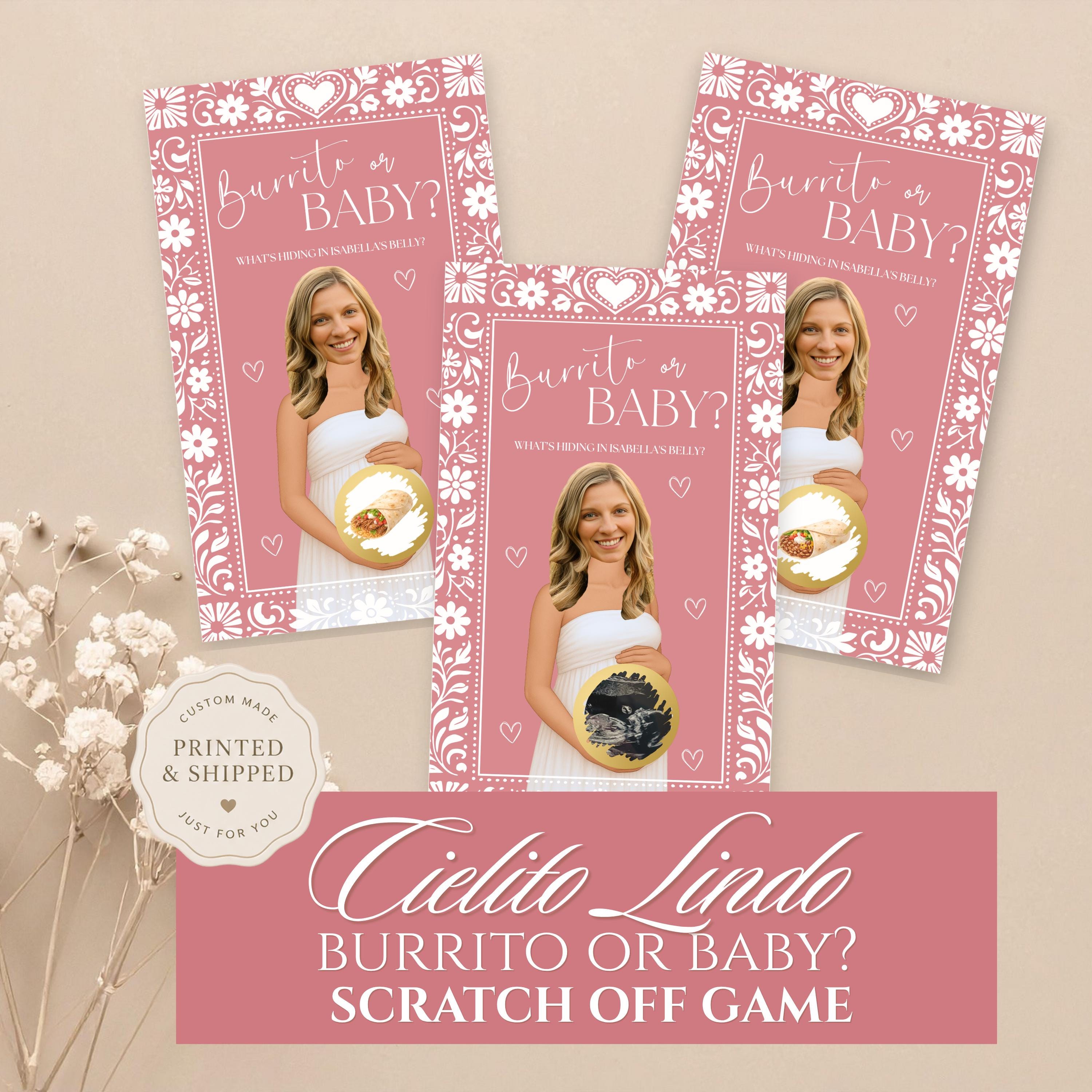Girl Cielito Lindo Baby Shower Game Pink Burrito or Baby? Papel Picado Mexican Baby Shower Scratch Off Game Printed Talavera Party Game