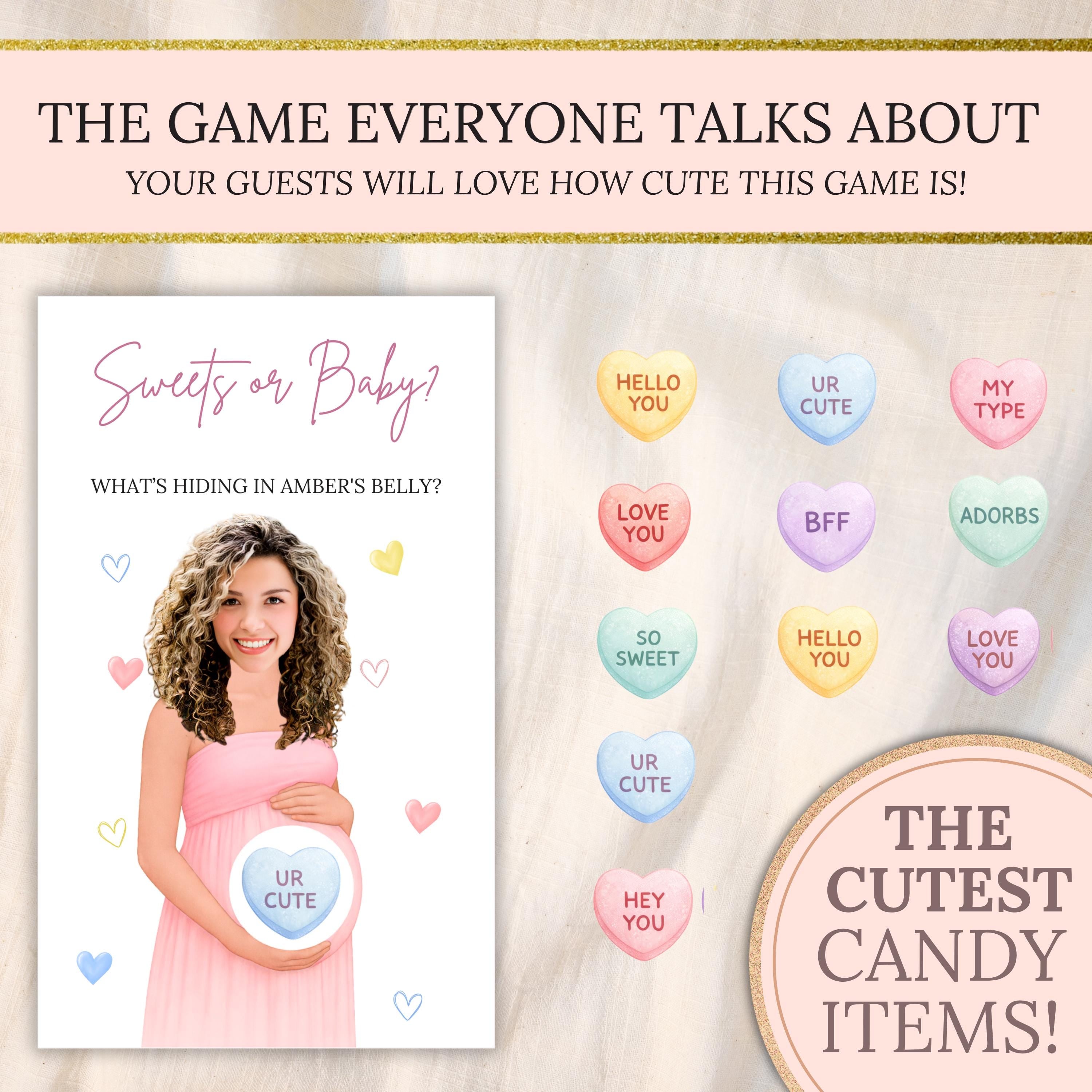 PRINTED + SHIPPED Valentine Baby Shower Game A Little Sweetheart Baby Shower Scratch Off Game Conversation Hearts Sweets or Baby? Custom
