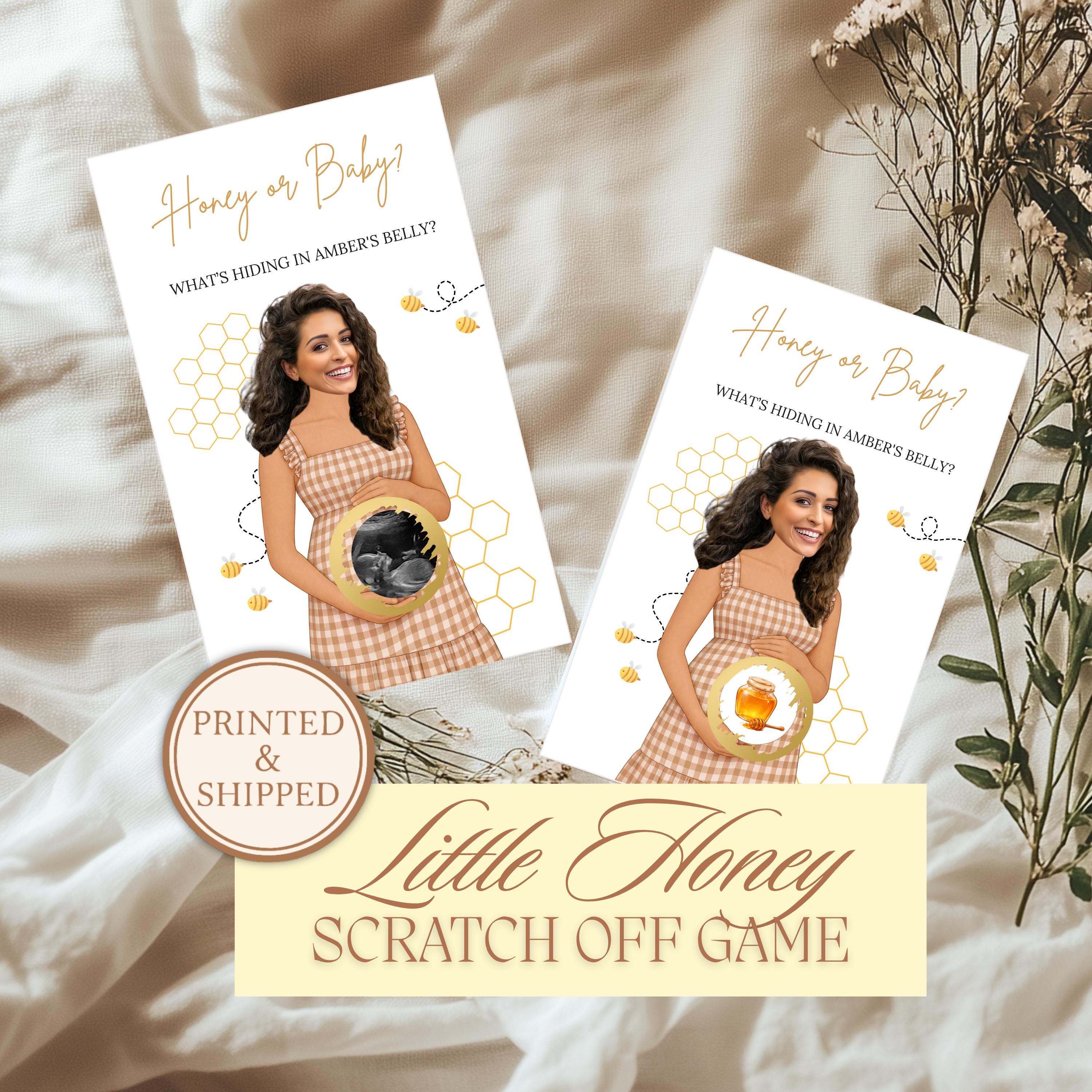 Personalized Honey Bee Baby Shower Scratch Off Game Honey or Baby To Bee Shower Games Honeycomb Gingham Yellow Brown Bumblebee