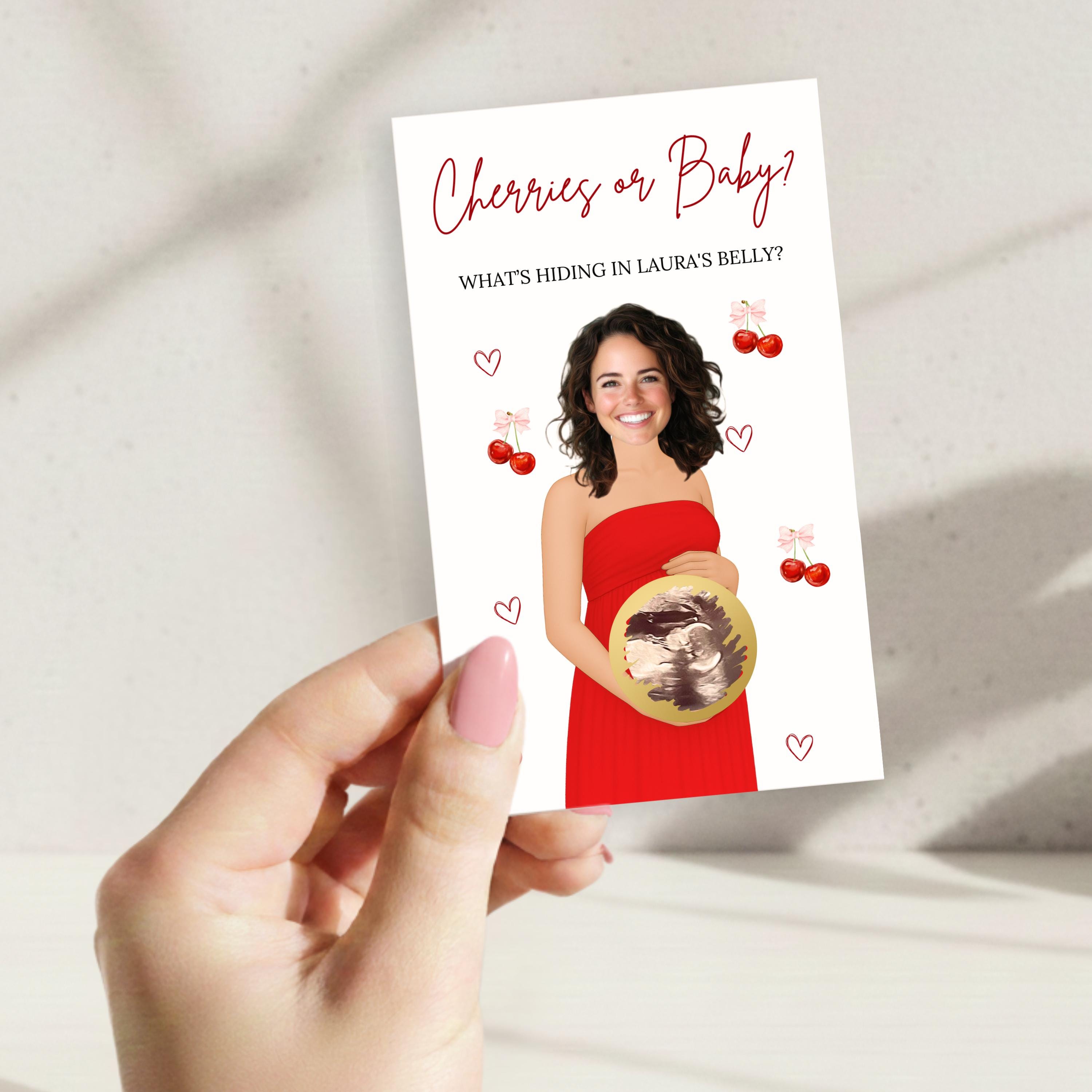 Custom Cherry On Top Baby Shower Game Cherry Themed Baby Shower Scratch Off Game Funny She's The Cherry On Top Party Game Cherries or Baby?