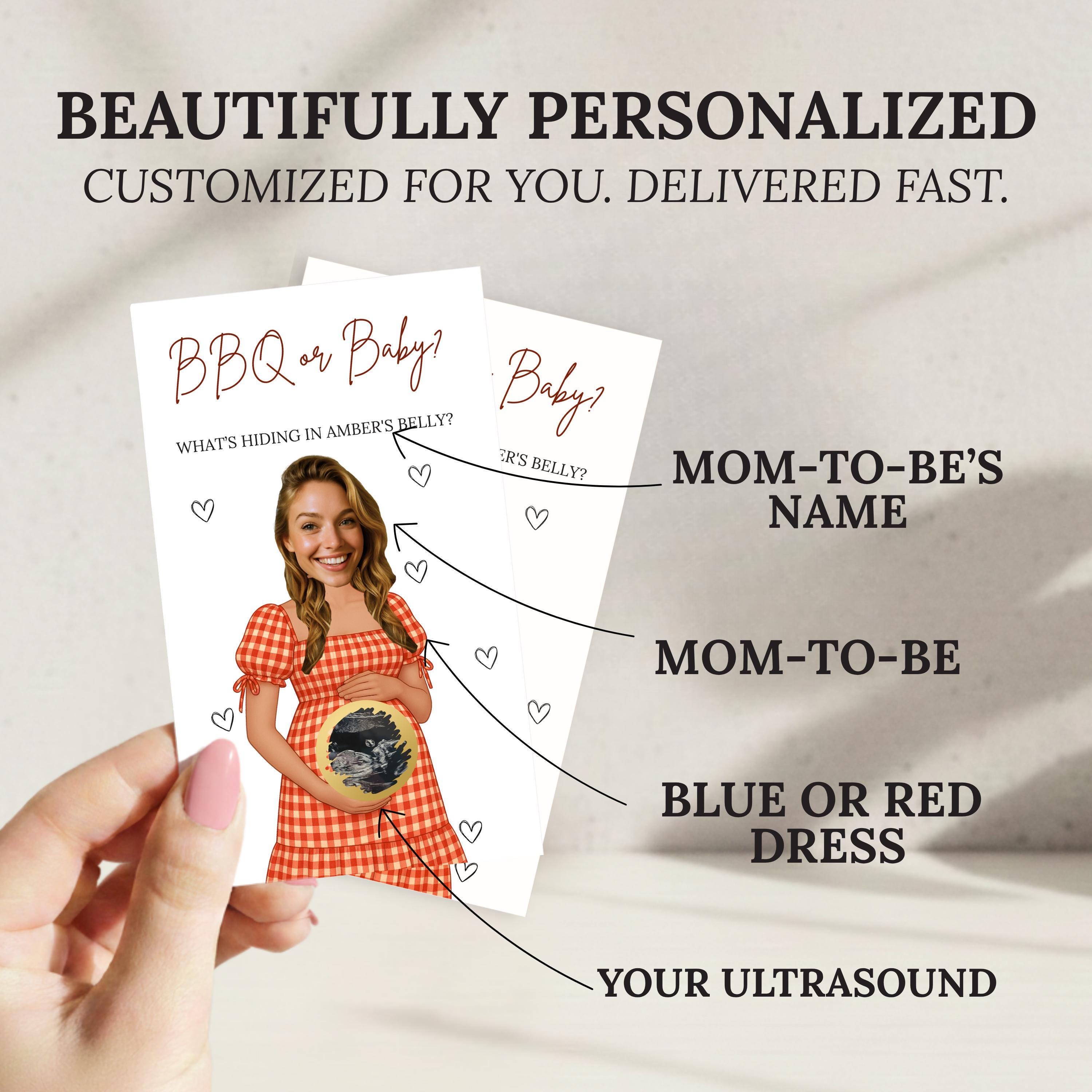 Personalized Baby Q Baby Shower Game Backyard BBQ Baby Shower Scratch Off Game BBQ or Baby Party Game Printed Coed Red Blue Gingham