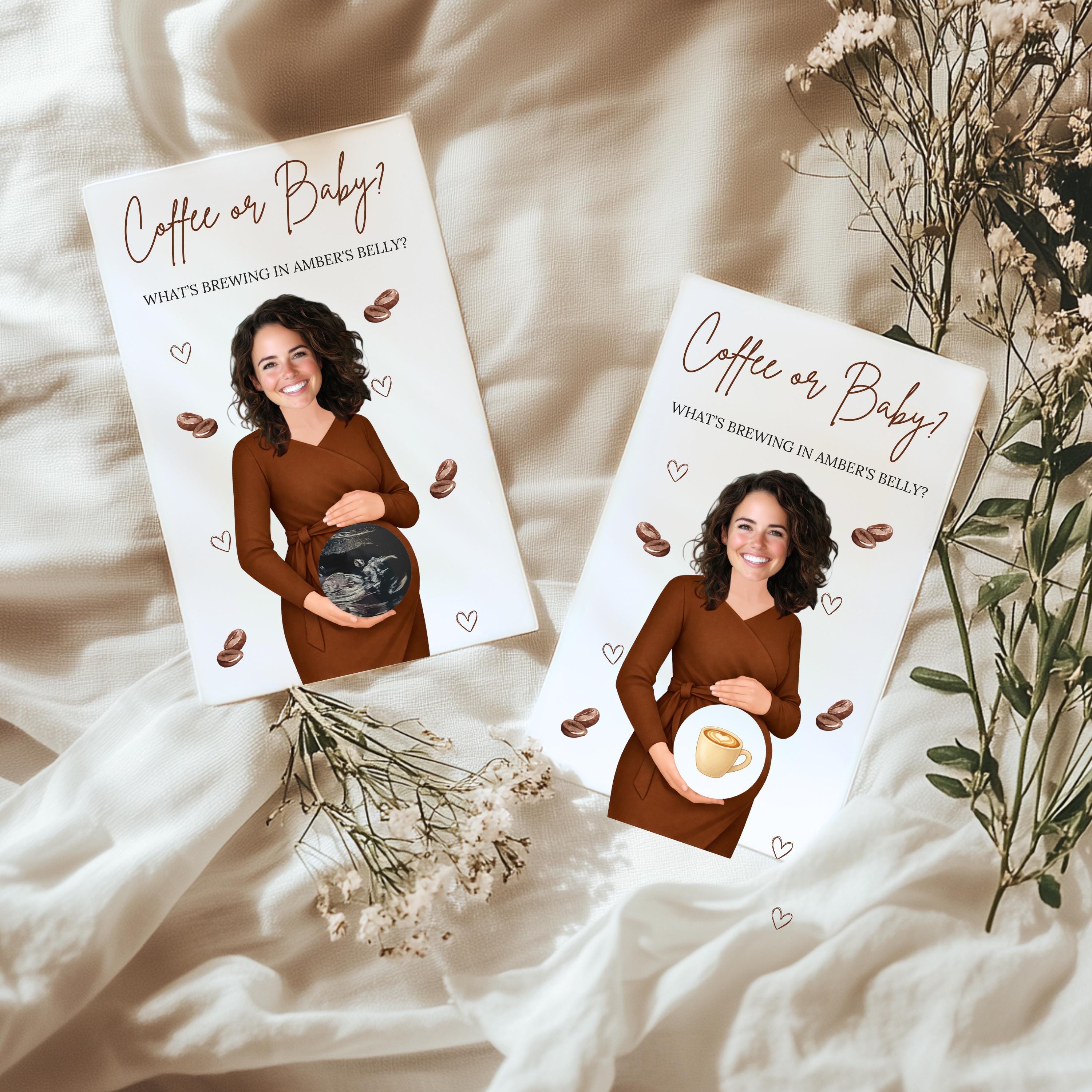Coffee Themed Baby Shower Game Custom A Baby Is Brewing Baby Shower Scratch Off Game Coffee or Baby? Boho Cafe Bebe Baby Shower Game