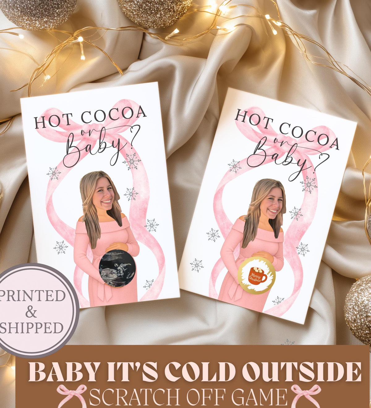 Personalized Baby It's Cold Outside Baby Shower Game Girl Winter Baby Shower Pink Christmas Themed Baby Shower Scratch Off Game Coquette Bow - CÔTIER BRAND