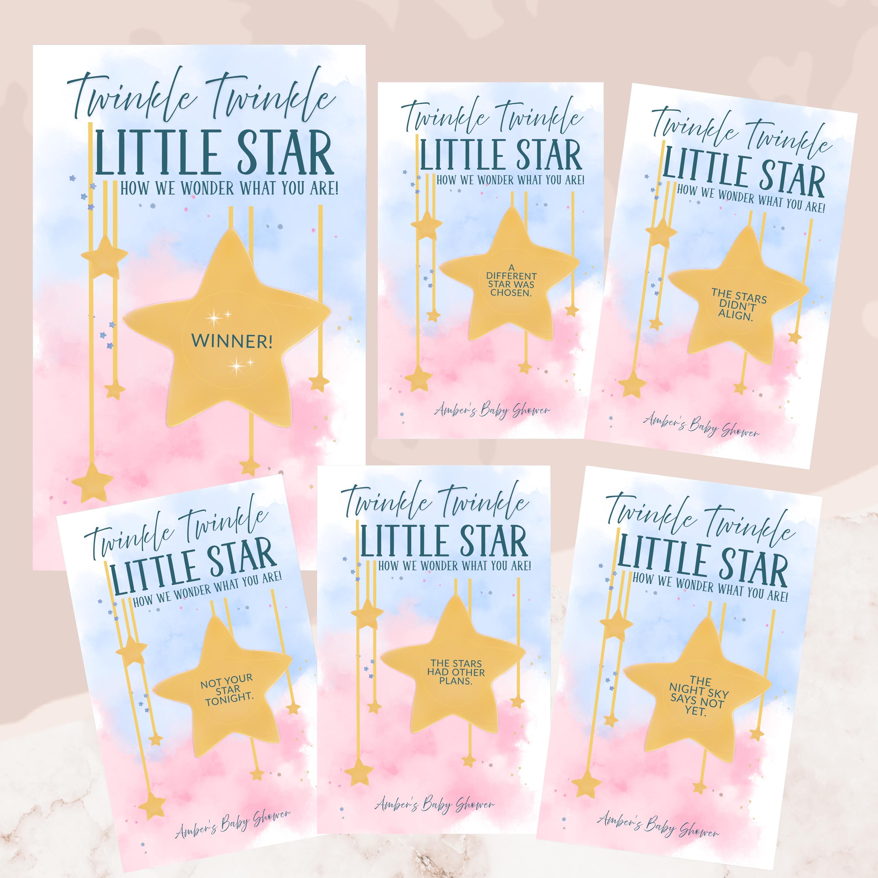 Personalized Twinkle Twinkle Little Star Gender Reveal Baby Shower Game Moon and Stars Baby Shower Scratch Off Game Pink or Blue He or She