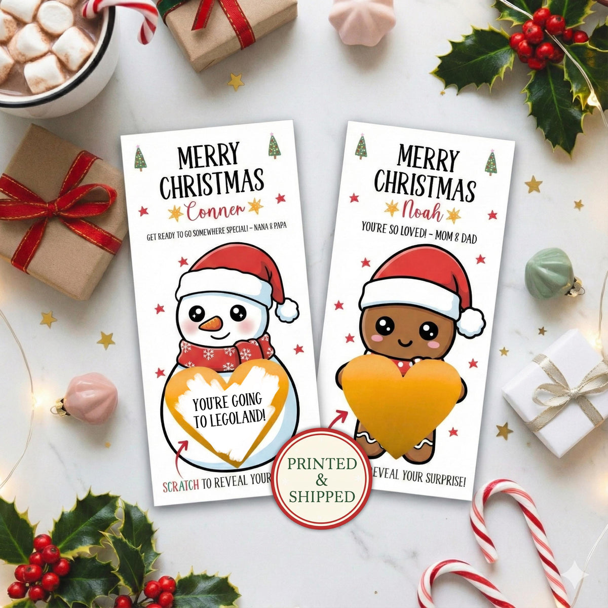 Personalized Merry Christmas Gift Voucher For Kids Christmas Scratch Off Surprise Reveal Holiday Theme Surprise Trip Reveal with Envelope - CÔTIER BRAND