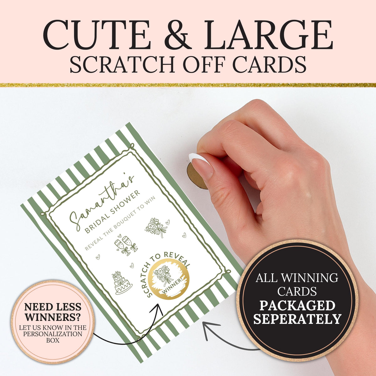 Whimsical Garden Bridal Shower Game, Green Striped Bridal Shower Scratch Off Game Hand Drawn Wedding Shower Activity PRINTED + SHIPPED - CÔTIER BRAND