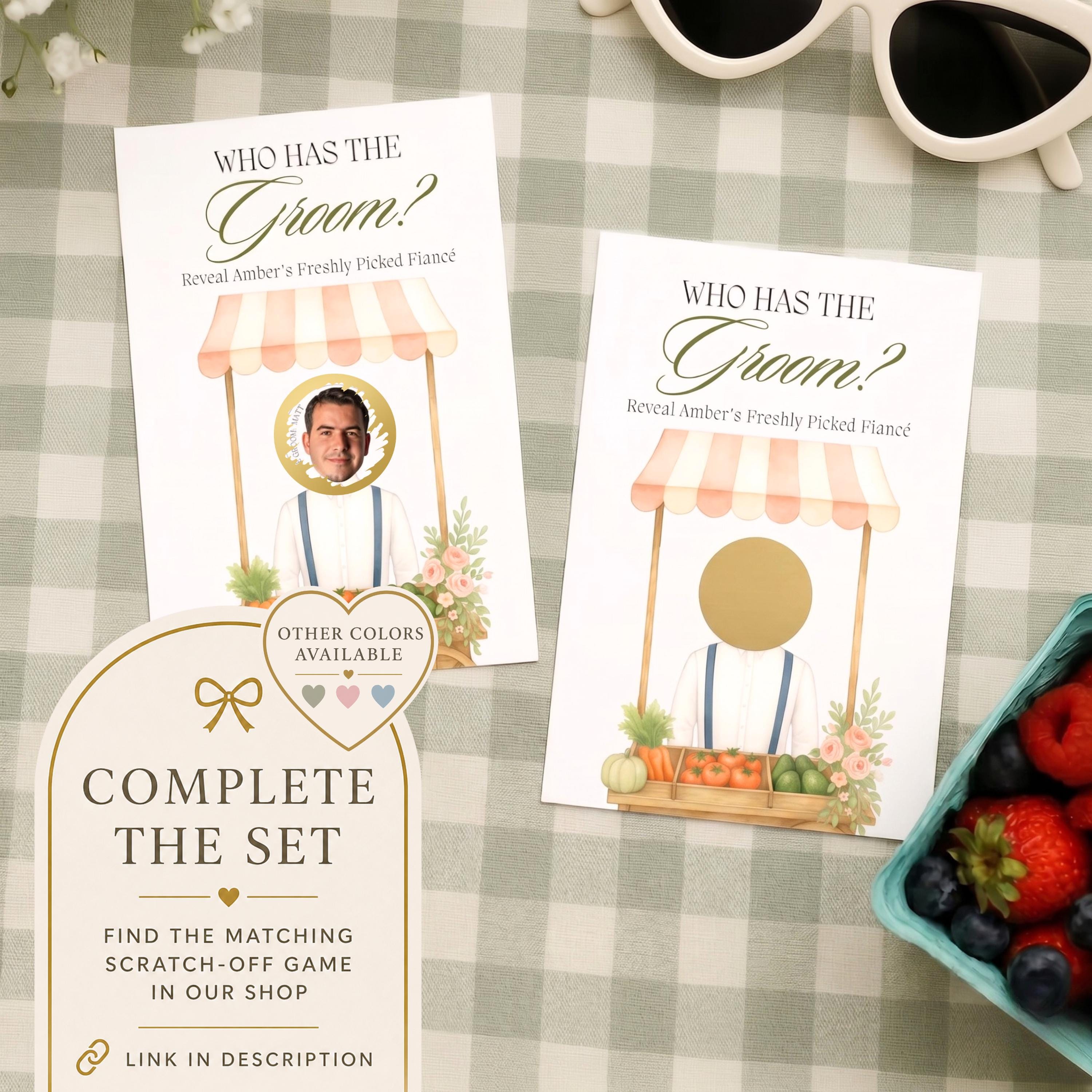 Custom Printed Fresh Off The Market Bridal Shower Game Bundle, Blush Pink Guess The Dress, Would She Rather, He Said She Said, Guest Bingo