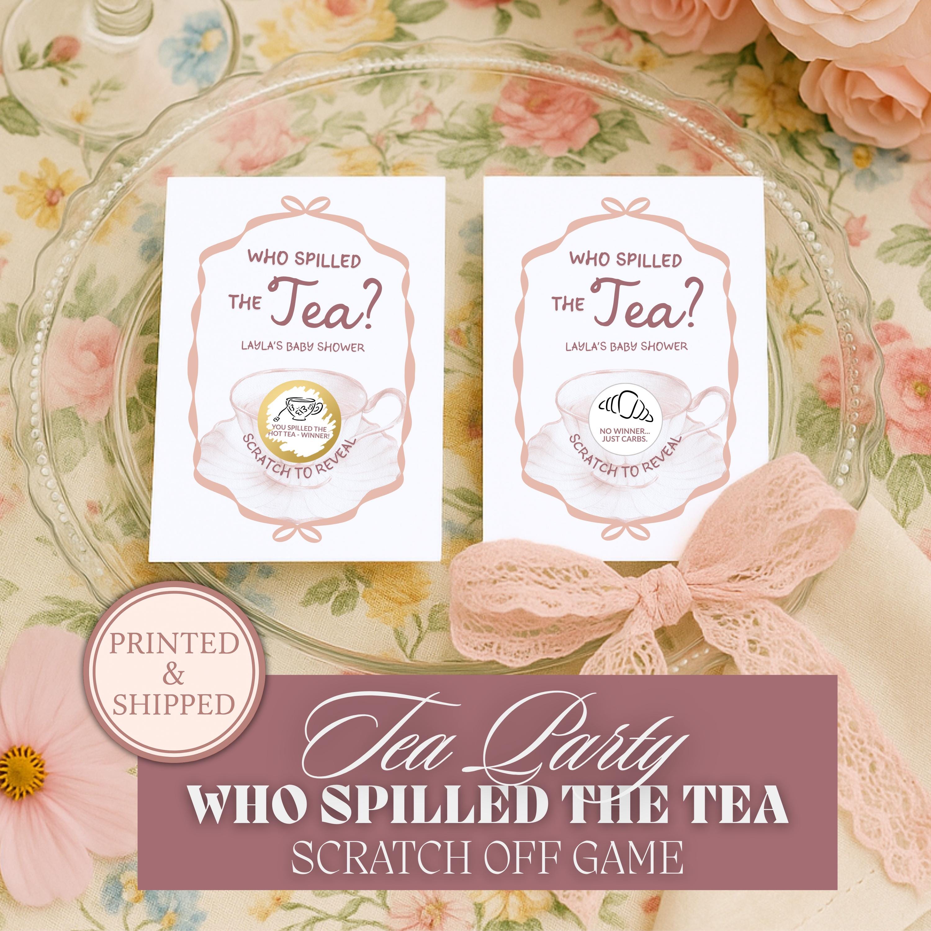 Tea Party Baby Shower Scratch Off Game Afternoon Tea Blush Pink Baby Shower Game Who Spilled The Tea Time For Tea Baby Shower Game Fun TEA9