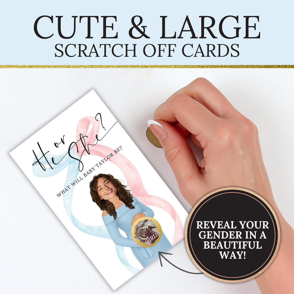 Coquette Bow Gender Reveal Scratch Off Game, He or She Gender Reveal Game Bow Theme, What Will Baby Be Scratchers, Pink or Blue Custom - CÔTIER BRAND