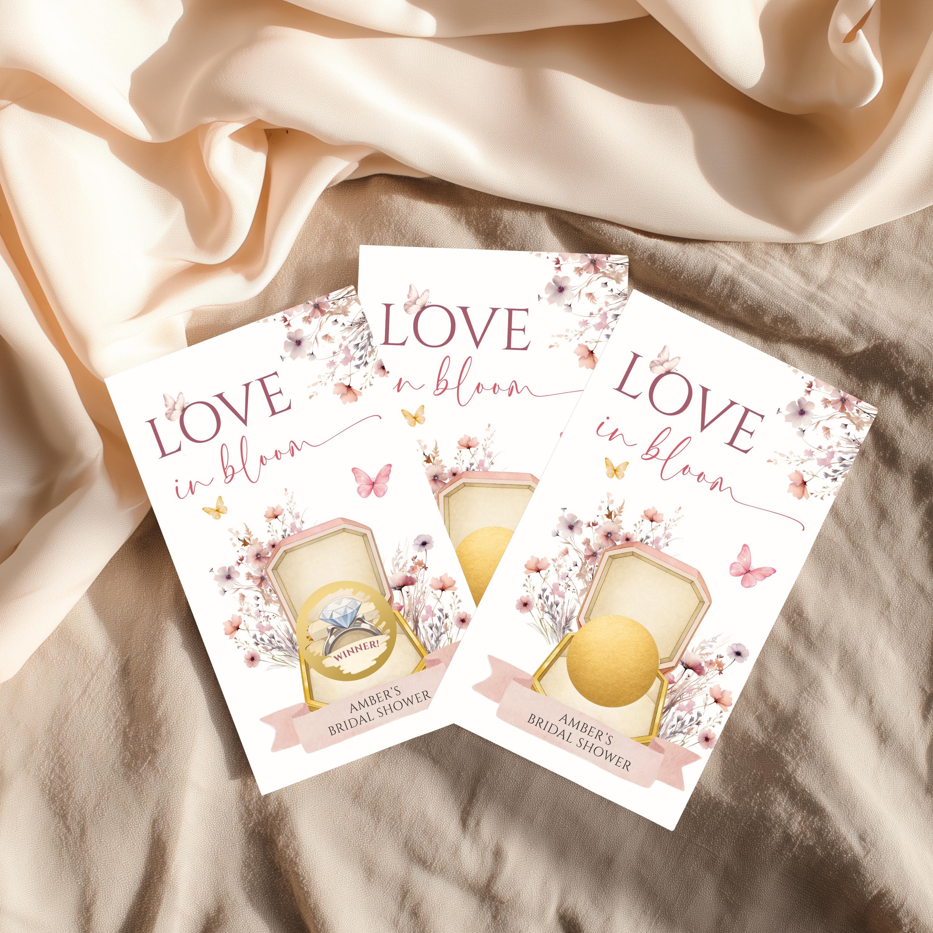 PRINTED + SHIPPED Love In Bloom Bridal Shower Game Watercolor Pink Wildflowers Butterfly Bridal Shower Theme Love In Bloom Who Has The Ring