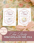 Tea Party Bridal Shower Game High Tea Bridal Shower Scratch Off Game Who Spilled The Tea Themed Blush Pink Wedding Shower Game Bows TEA6 - CÔTIER BRAND