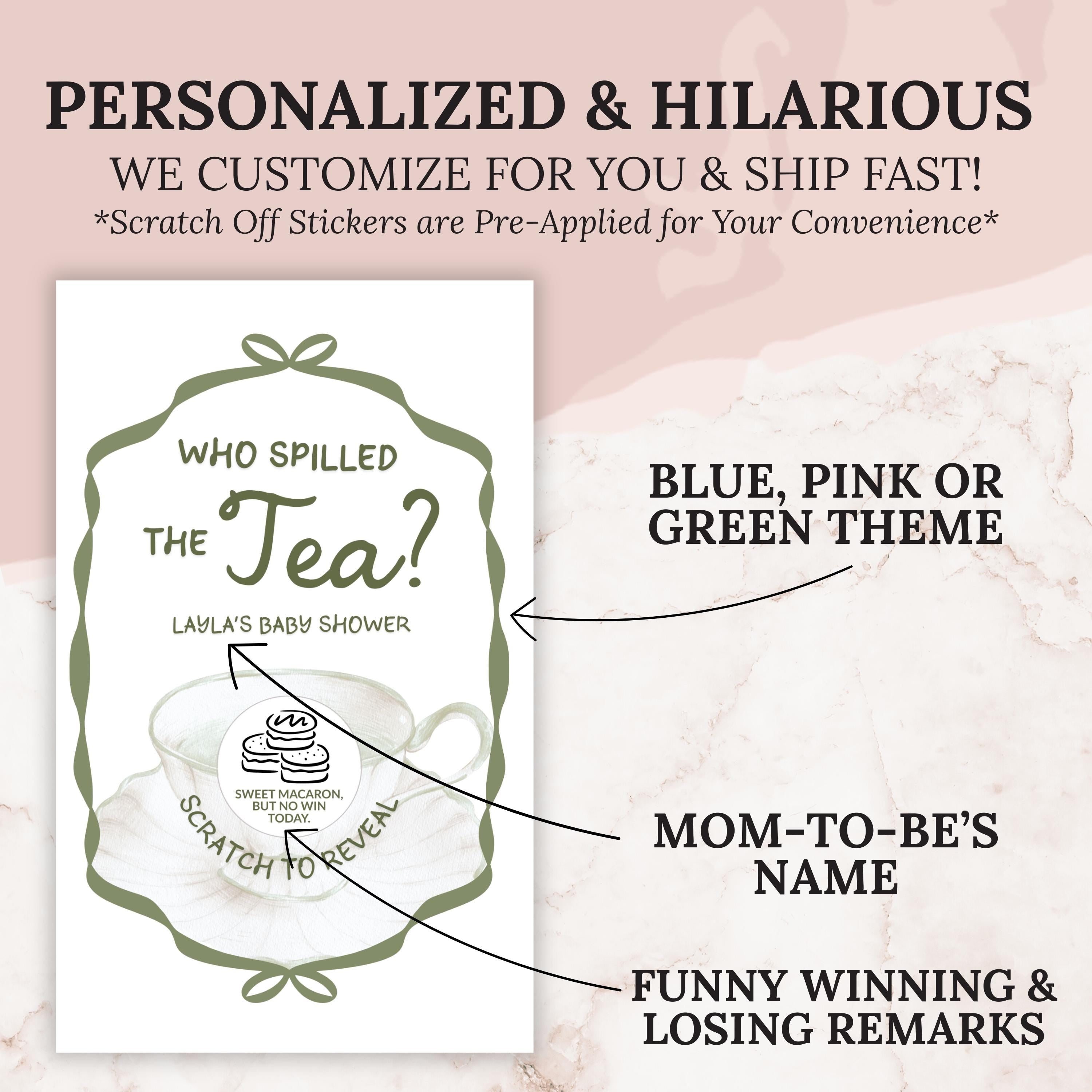 Baby Shower Scratch Off Game Tea Party Baby Shower Game Sage Green Fun Afternoon Tea Baby Shower Who Spilled The Tea Time For Tea High TEA9