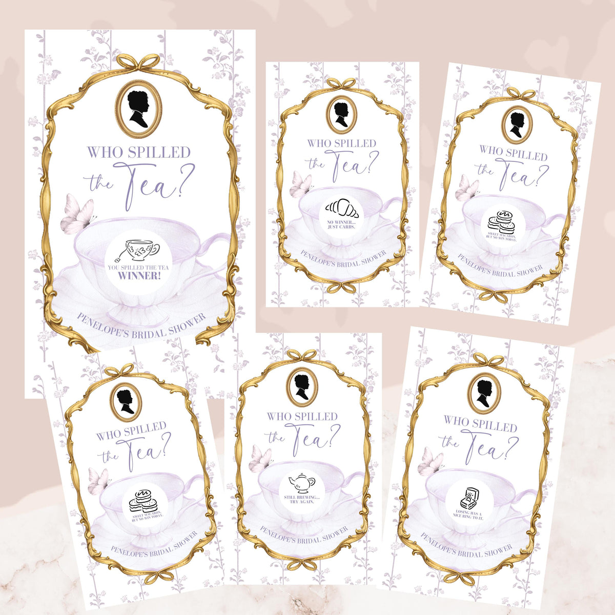 Personalized Regency Bridal Shower Game High Tea Bridal Shower Scratch Off Game Who Spilled The Tea Themed Pink Floral Royal Wedding Shower - CÔTIER BRAND