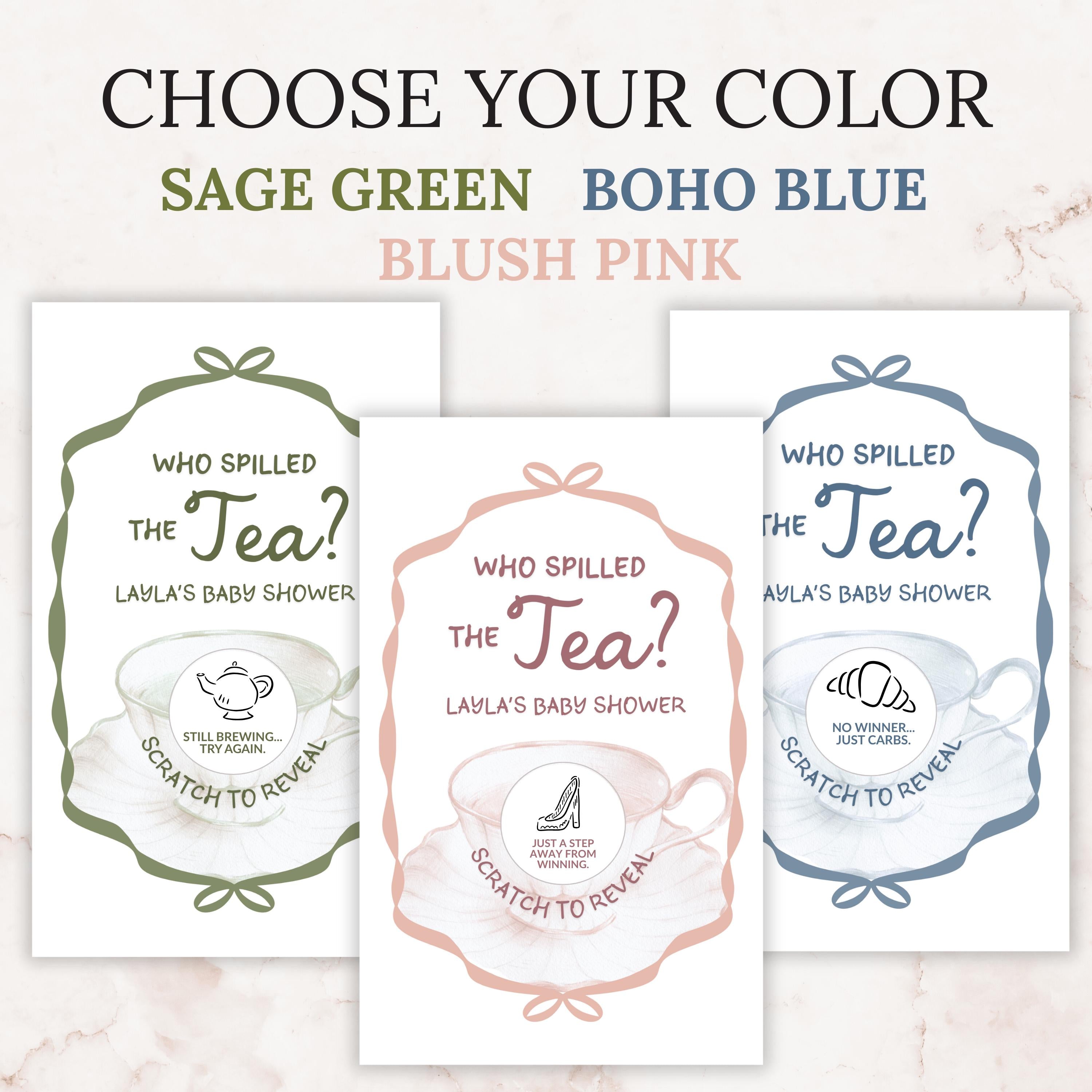 Tea Baby Shower Scratch Off Game Afternoon Tea Party Baby Shower Game Who Spilled The Tea Vintage Tea Themed Blue Baby Game Fun Unique TEA9