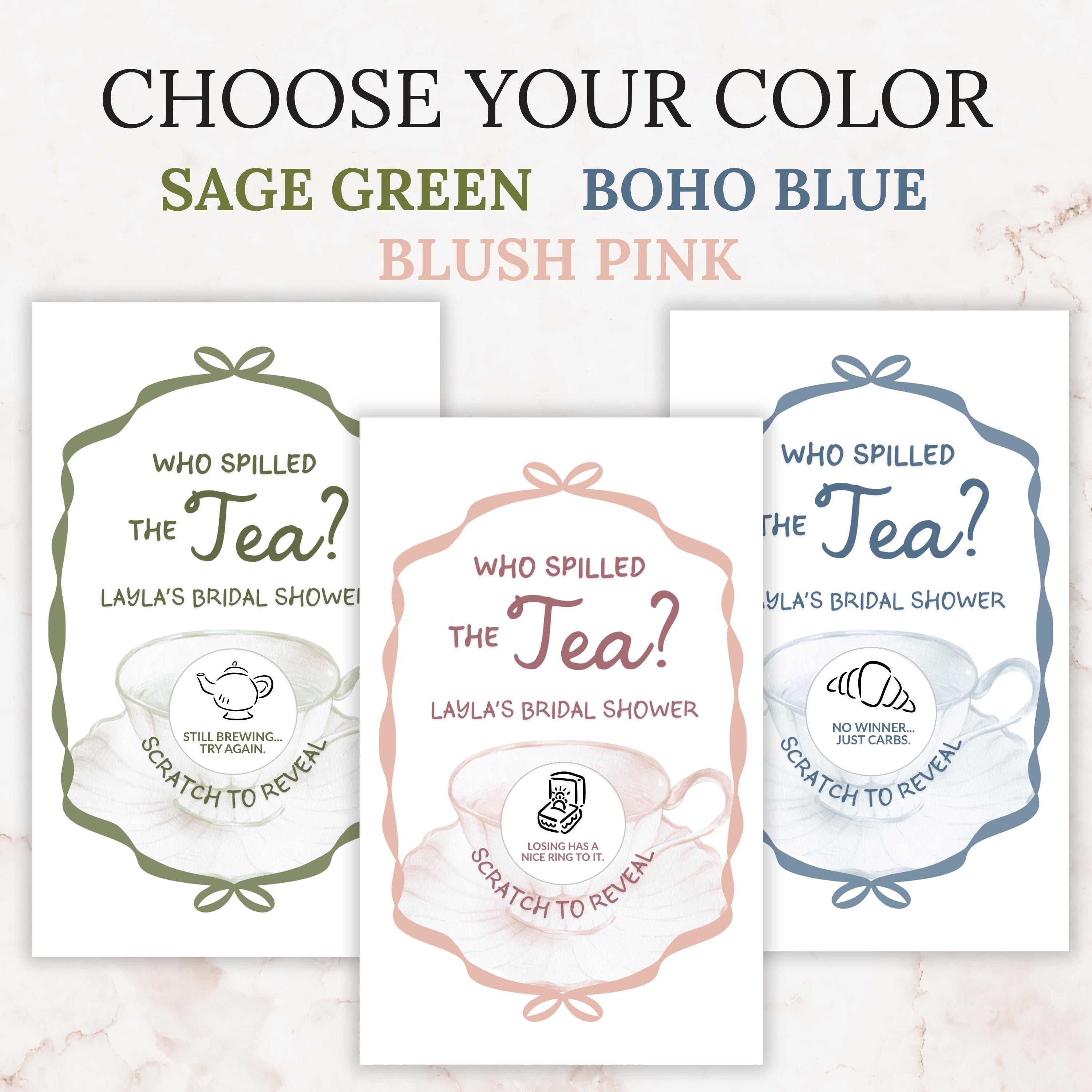 Bridal Shower Game Tea Party Bridal Shower Scratch Off Game Who Spilled The Tea Themed Sage Green Wedding Shower Par-Tea Bride To Be TEA6