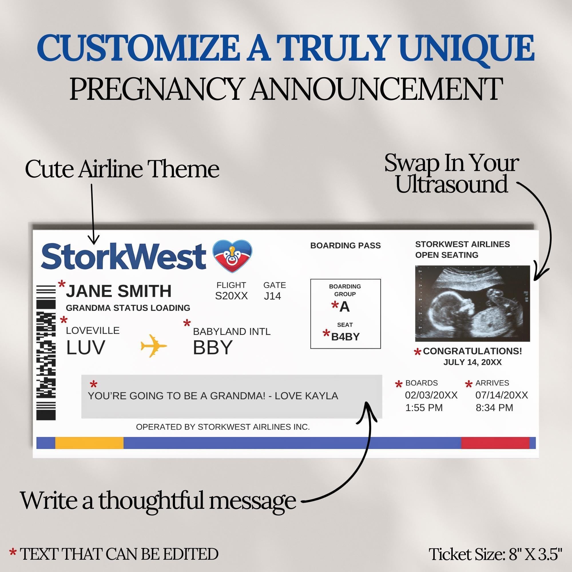 Travel Pregnancy Announcement Editable Pregnancy Announcement Plane Ticket Digital Boarding Pass Airline Ticket Pilot Pregnancy Announcement