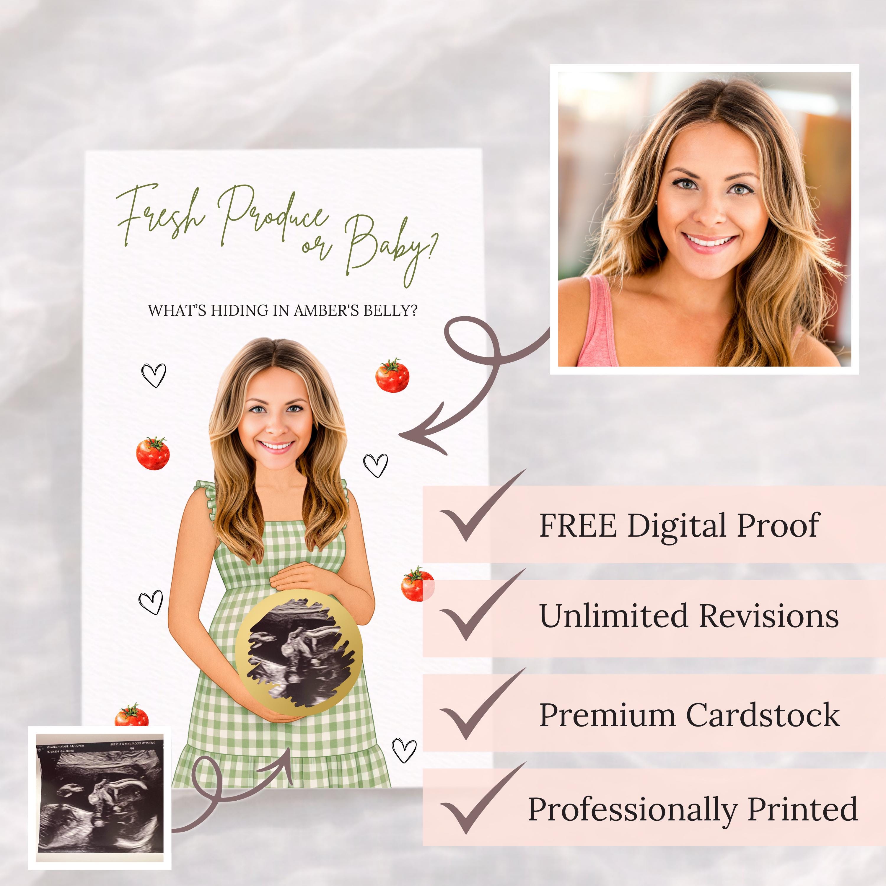 Custom Farmers Market Baby Shower Game Garden Baby Shower Gingham Green Fresh Produce or Baby Shower Scratchers Printed Homegrown Veggie