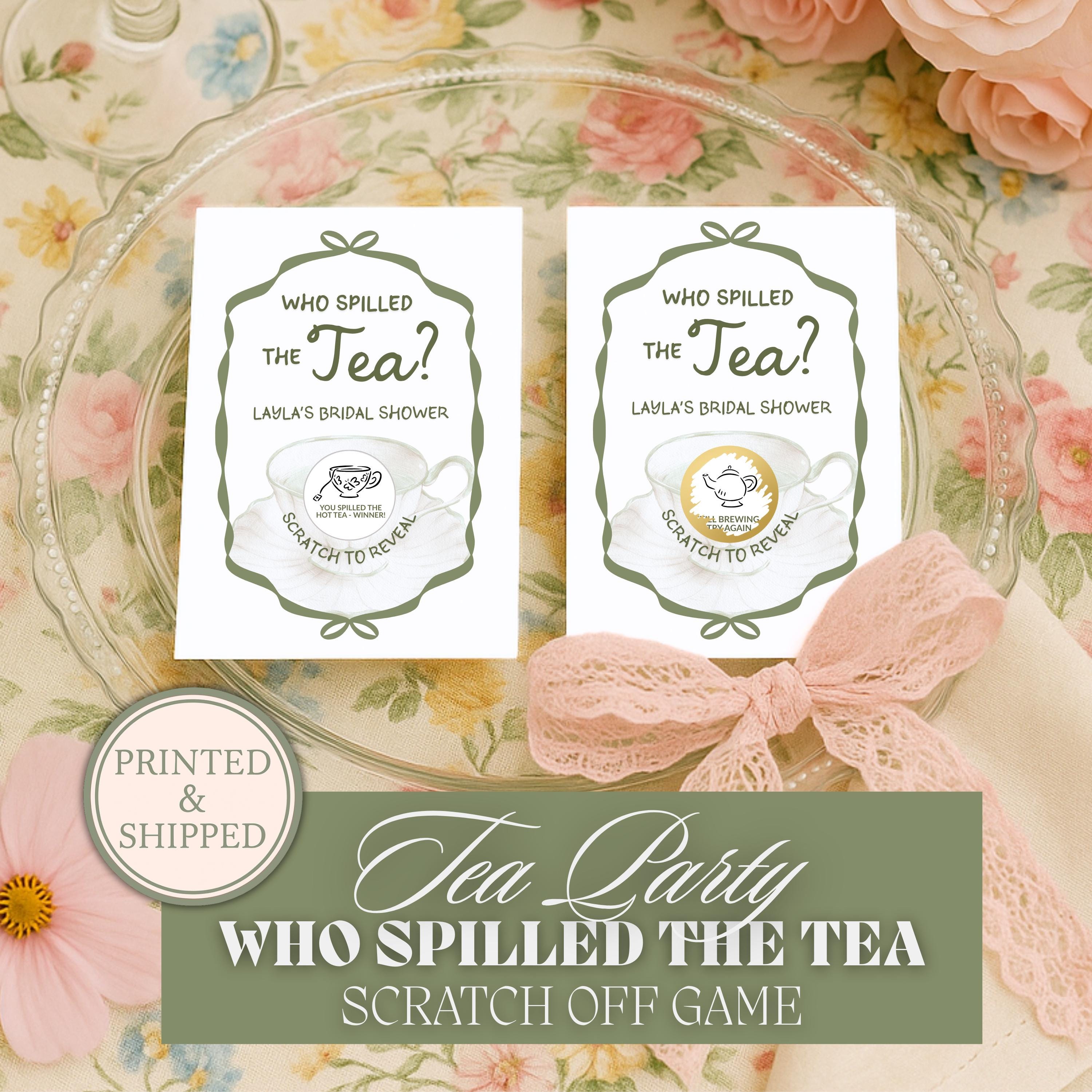 Bridal Shower Game Tea Party Bridal Shower Scratch Off Game Who Spilled The Tea Themed Sage Green Wedding Shower Par-Tea Bride To Be TEA6
