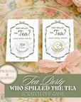 Bridal Shower Game Tea Party Bridal Shower Scratch Off Game Who Spilled The Tea Themed Sage Green Wedding Shower Par-Tea Bride To Be TEA6
