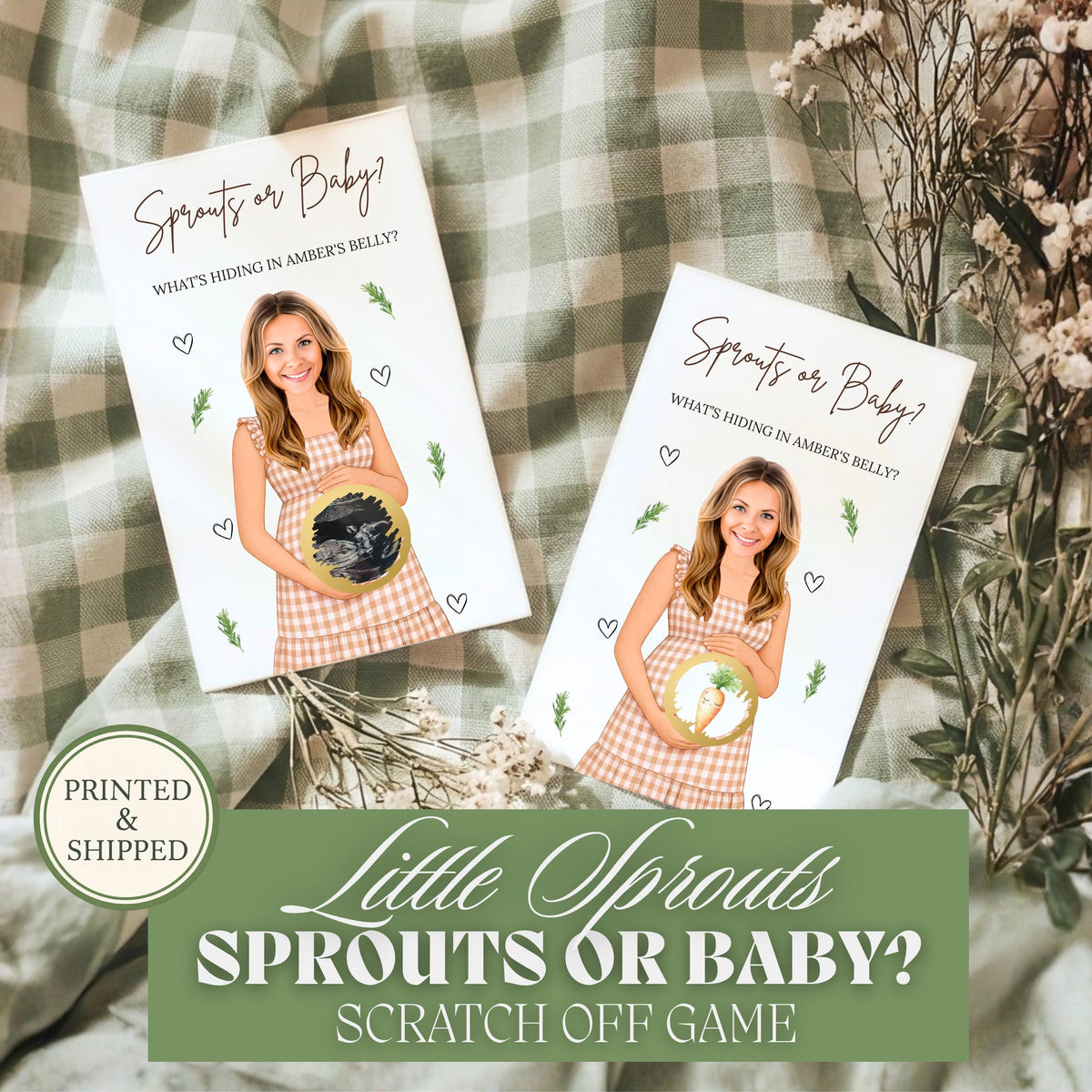 PRINTED + SHIPPED Garden Baby Shower Scratch Off Game Produce or Baby Neutral Boho Farmer's Market Baby Shower Lil Sprout Theme - CÔTIER BRAND