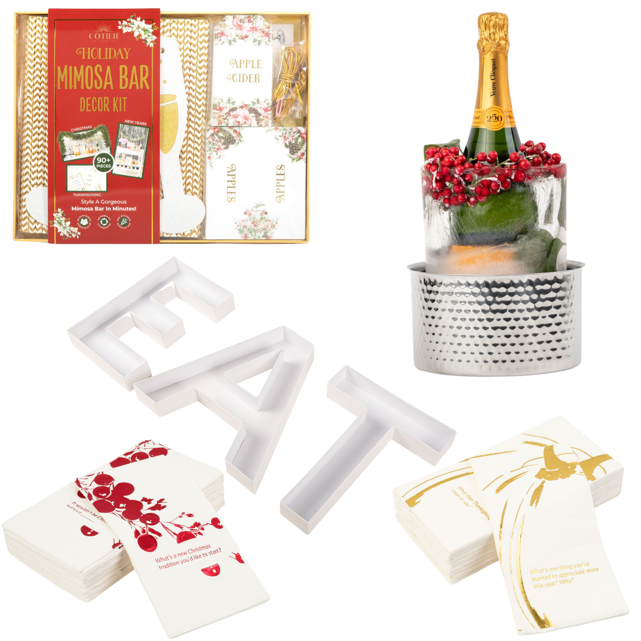 Cotier Brand Holiday Mimosa Bar Decor Kit - Brunch Supplies for  Thanksgiving, Christmas & New Year's