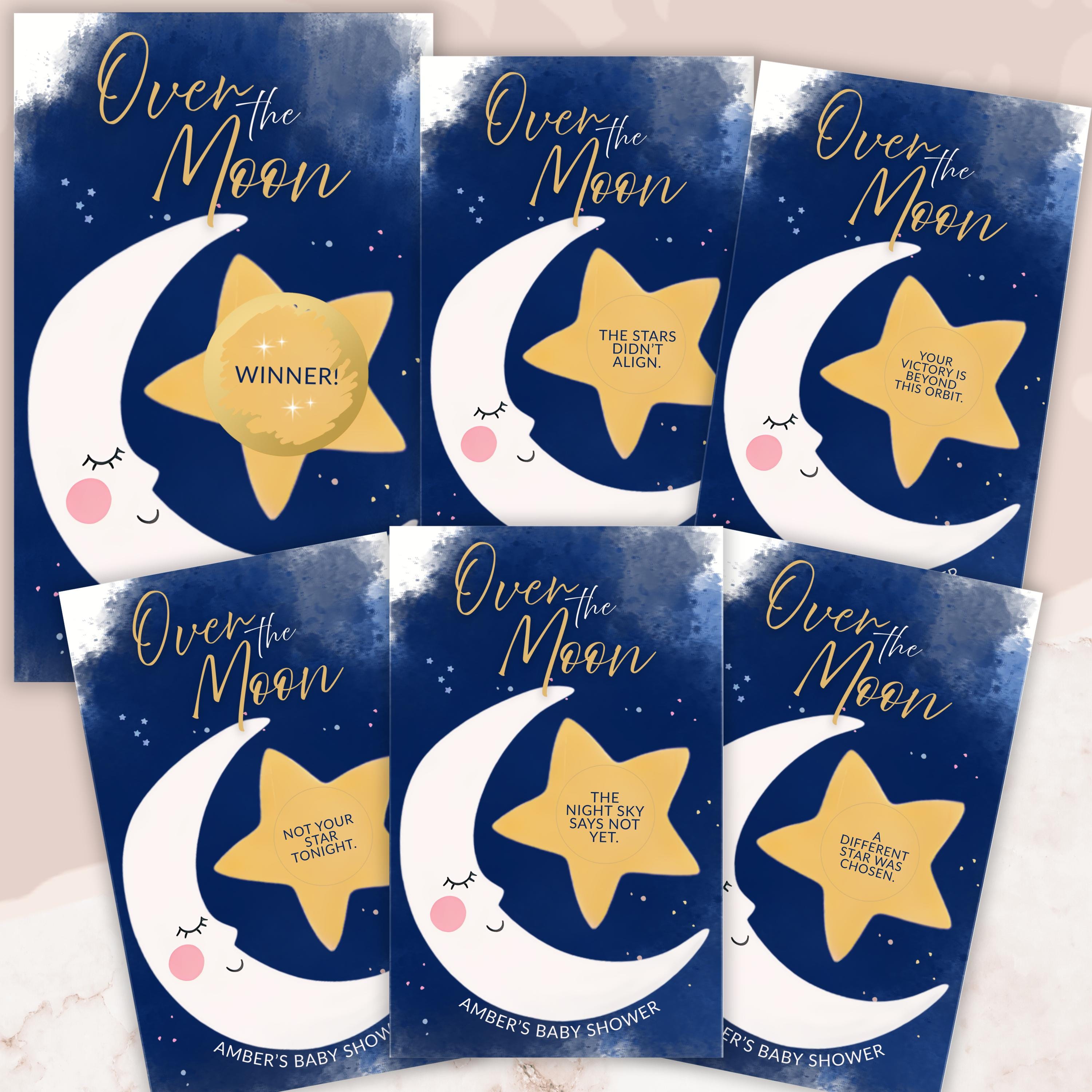 Over The Moon Baby Shower Game Personalized Moon and Stars Baby Shower Scratch Off Game Boho Celestial Baby Shower Boy Theme