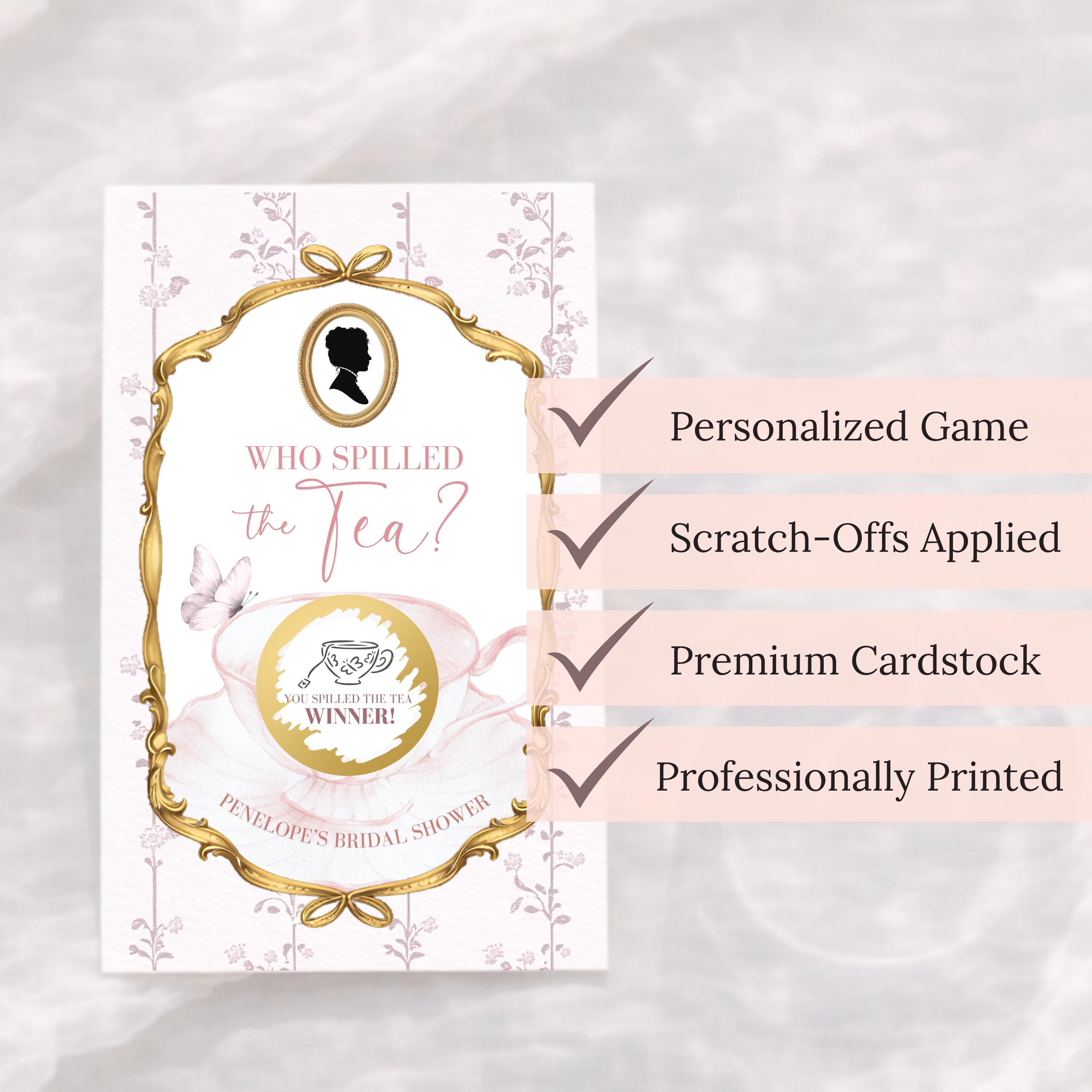 PRINTED + SHIPPED Vintage Victorian Bridal Shower Scratch Off Game Purple High Tea Bridal Shower Game Lilac Bridal Shower Tea Party Custom
