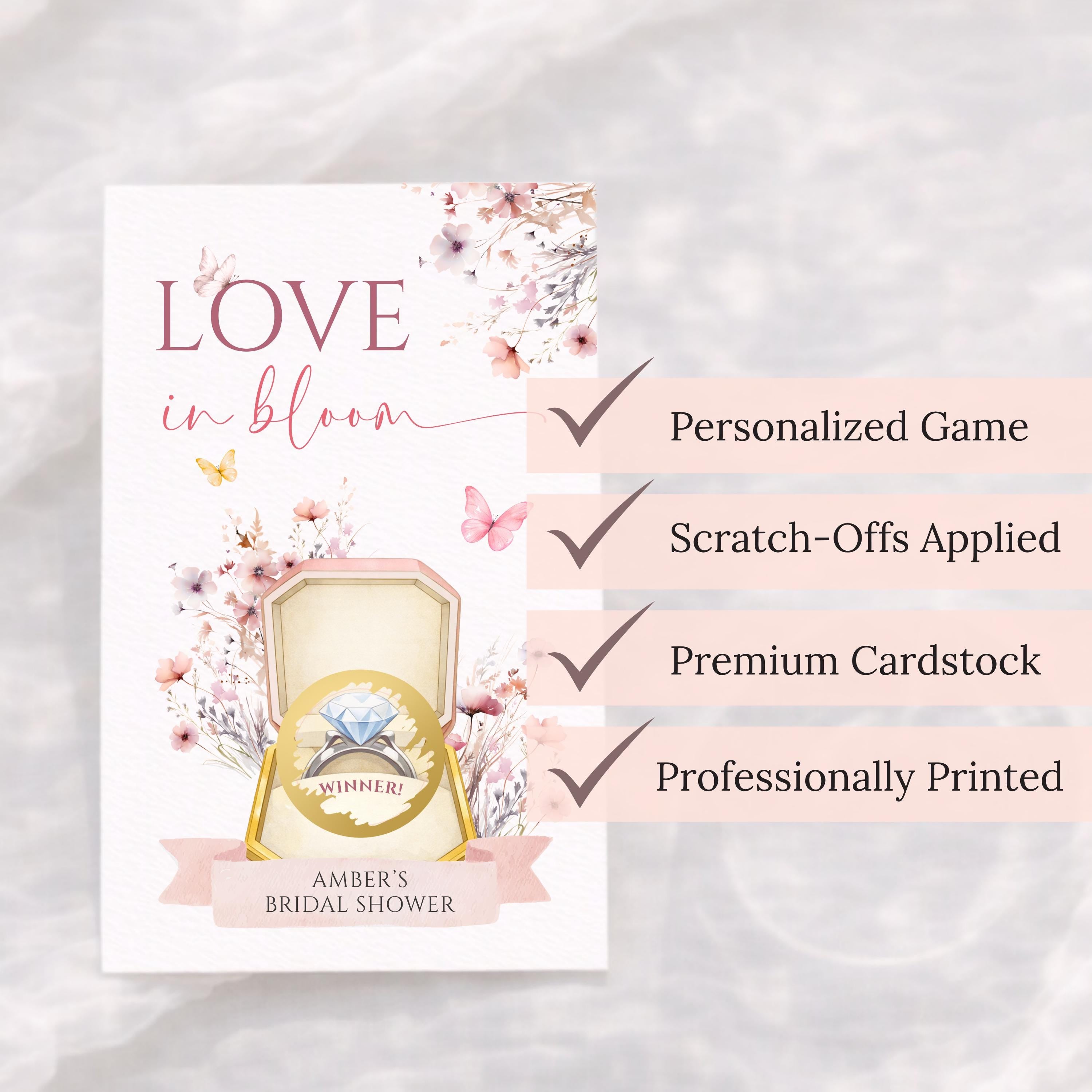 PRINTED + SHIPPED Love In Bloom Bridal Shower Game Watercolor Pink Wildflowers Butterfly Bridal Shower Theme Love In Bloom Who Has The Ring