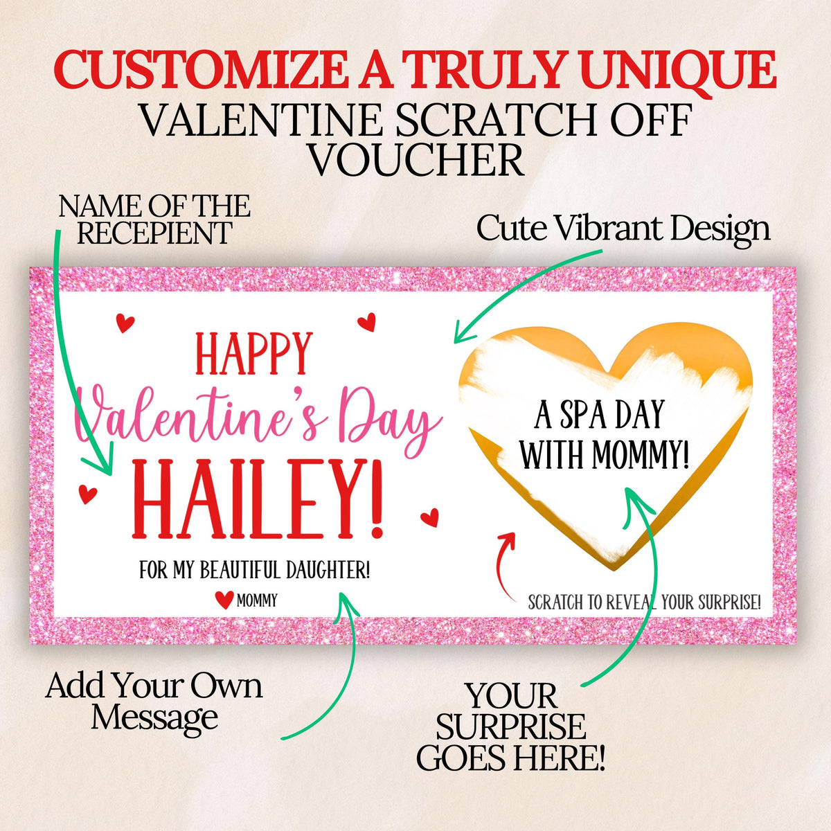 Personalized Happy Valentine's Day Gift Voucher Scratch Off Ticket Surprise Valentine Reveal Card Daughter Granddaughter For Experiences - CÔTIER BRAND