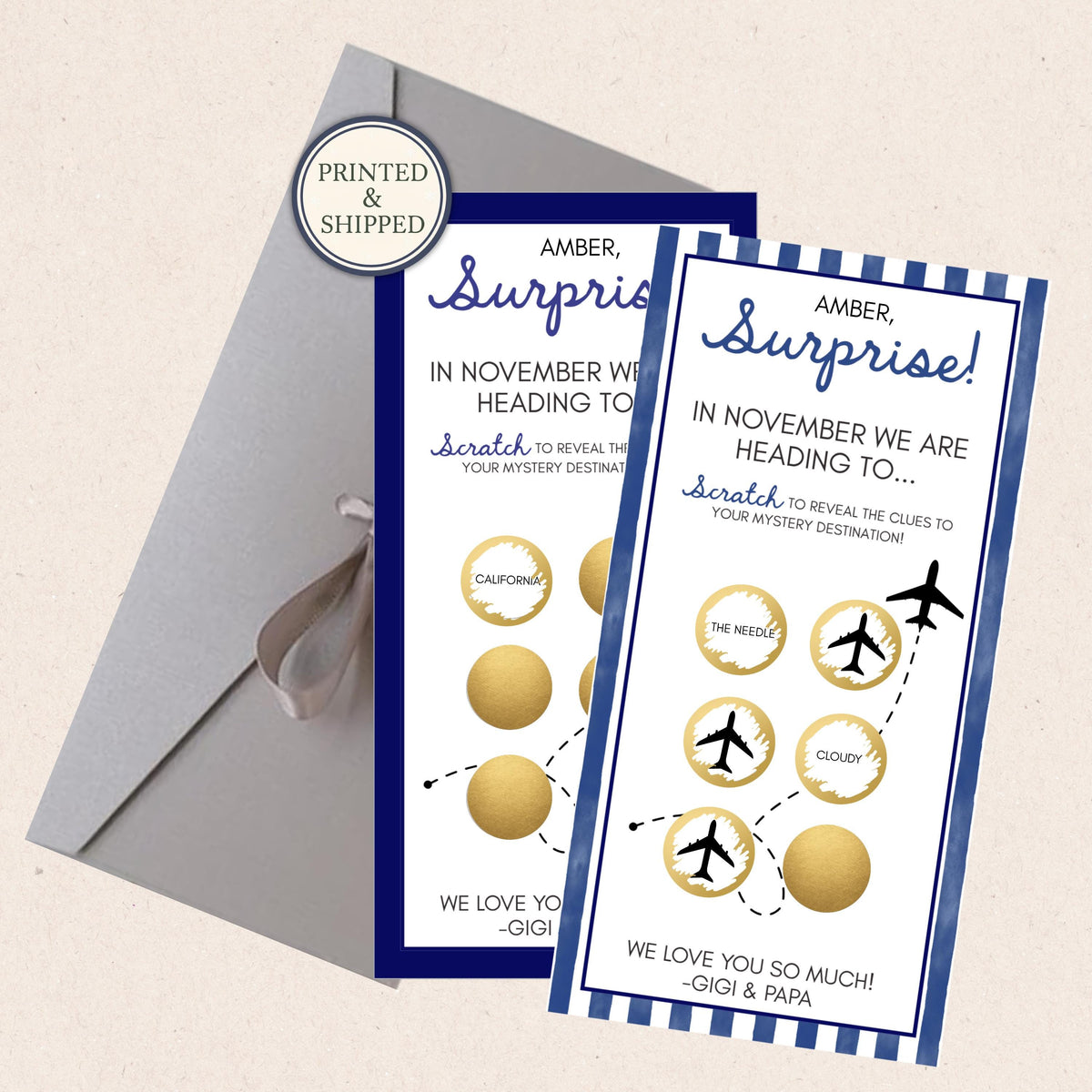 Personalized Travel Gift Voucher Scratch Off Ticket, Surprise Trip Vacation Reveal Experience, Scratch 6 for Destination Clues - CÔTIER BRAND