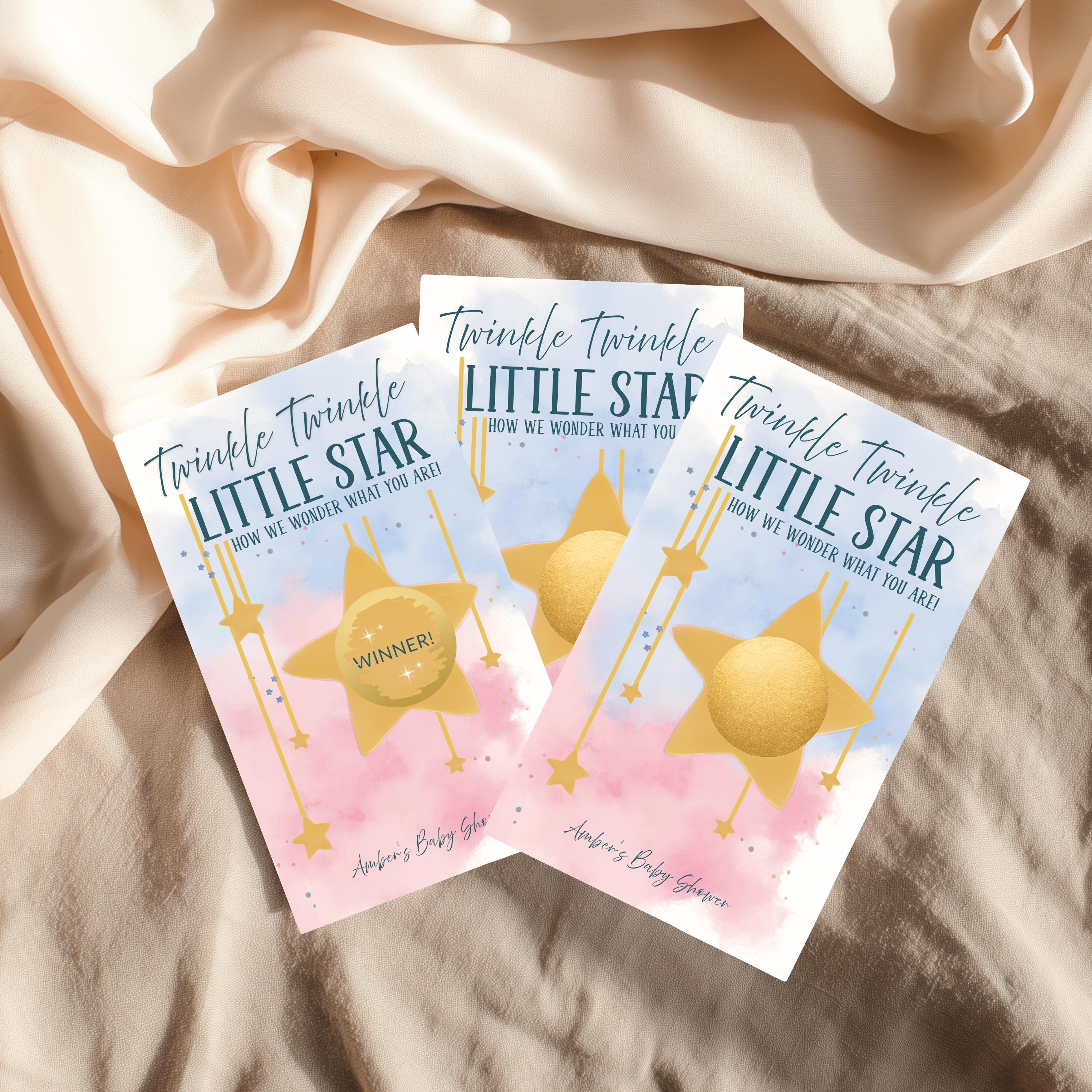 Personalized Twinkle Twinkle Little Star Gender Reveal Baby Shower Game Moon and Stars Baby Shower Scratch Off Game Pink or Blue He or She