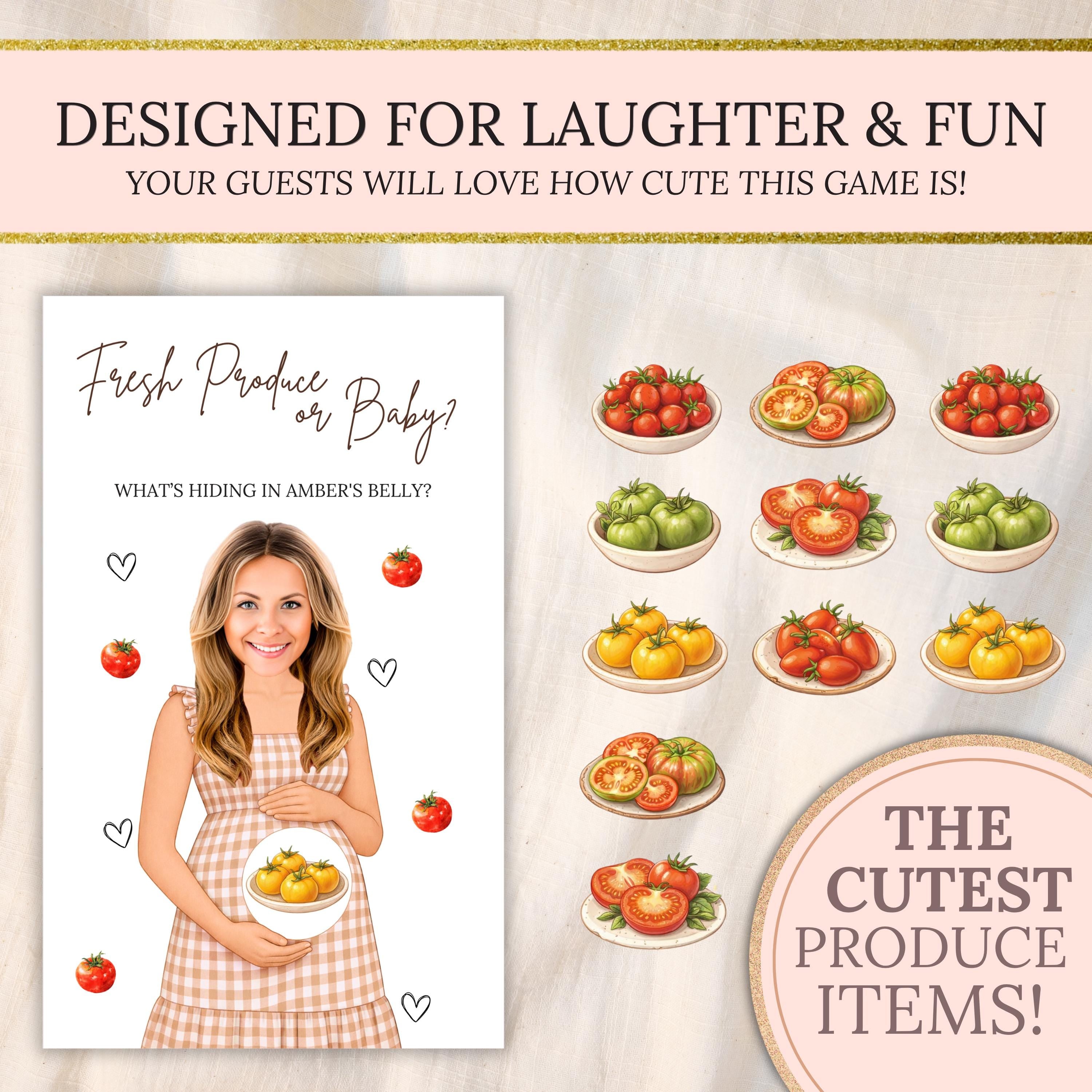 Custom Farmers Market Baby Shower Game Garden Baby Shower Gingham Green Fresh Produce or Baby Shower Scratchers Printed Homegrown Veggie