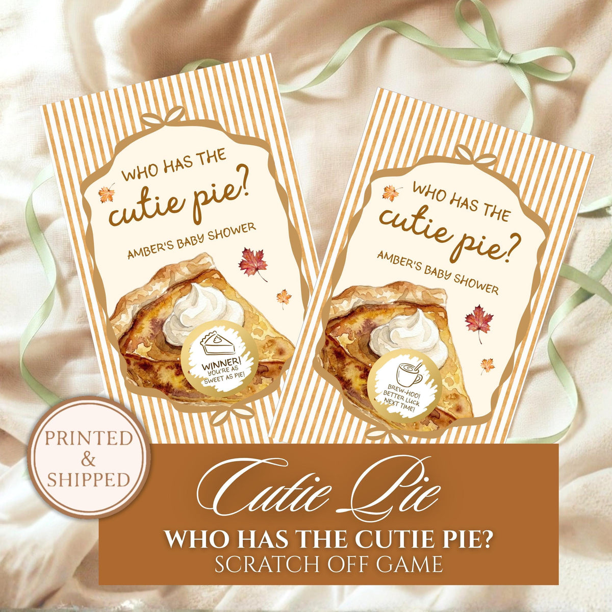 Cutie Pie Baby Shower Game, Gender Neutral A Little Cutie Pie Baby Shower Scratch Off Game Who Has The Cutie Pie?, Orange Fall Baby Shower - CÔTIER BRAND