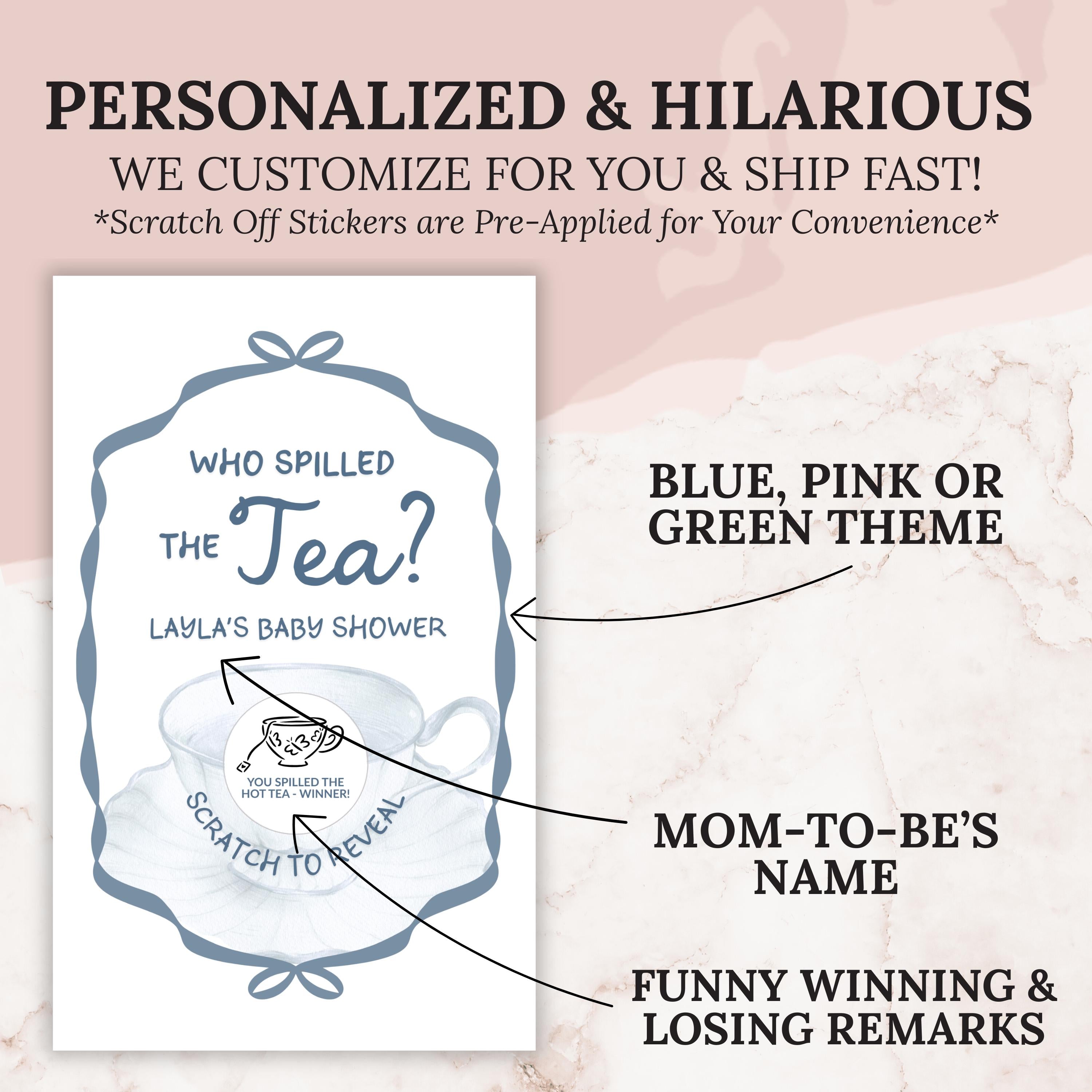 Tea Baby Shower Scratch Off Game Afternoon Tea Party Baby Shower Game Who Spilled The Tea Vintage Tea Themed Blue Baby Game Fun Unique TEA9
