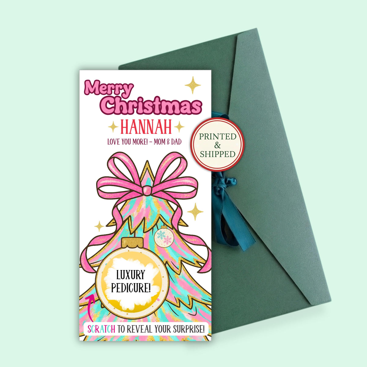 Personalized Christmas Gift Voucher For Daughter Mom Scratch Off Xmas Coupons Festive Coquette Bow Christmas Trip Reveal Scratch Off Teens - CÔTIER BRAND