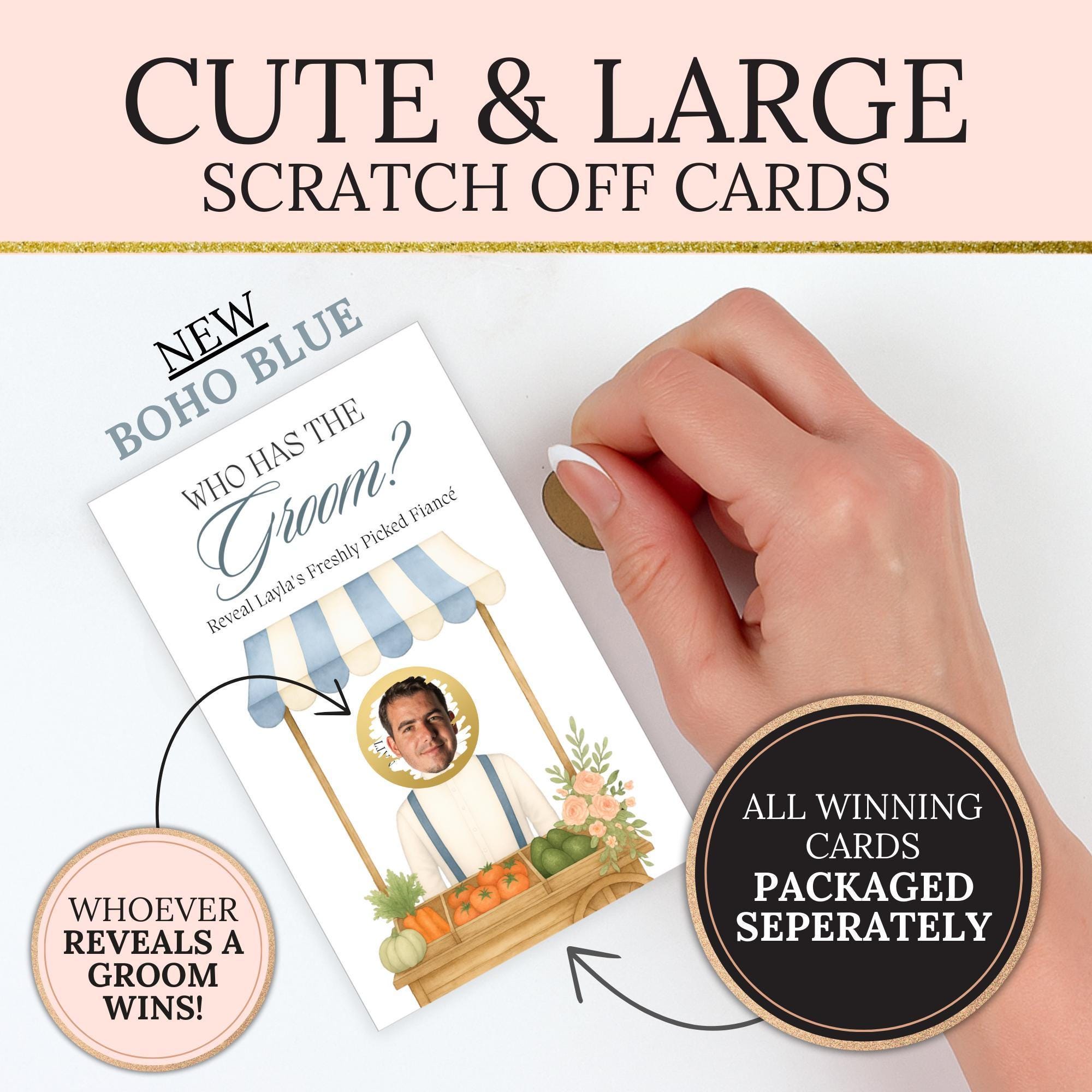 Bridal Shower Game Shes Fresh Off The Market Scratch Off Game Who Has The Groom Wedding Shower Game Printed Blue Farmer's Market FRESH01 - CÔTIER BRAND