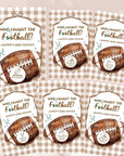 multiple images of footballs, each with a caption that reads "Who caught the football?" The captions are related to a baby shower, specifically "Lauren's Baby shower".
