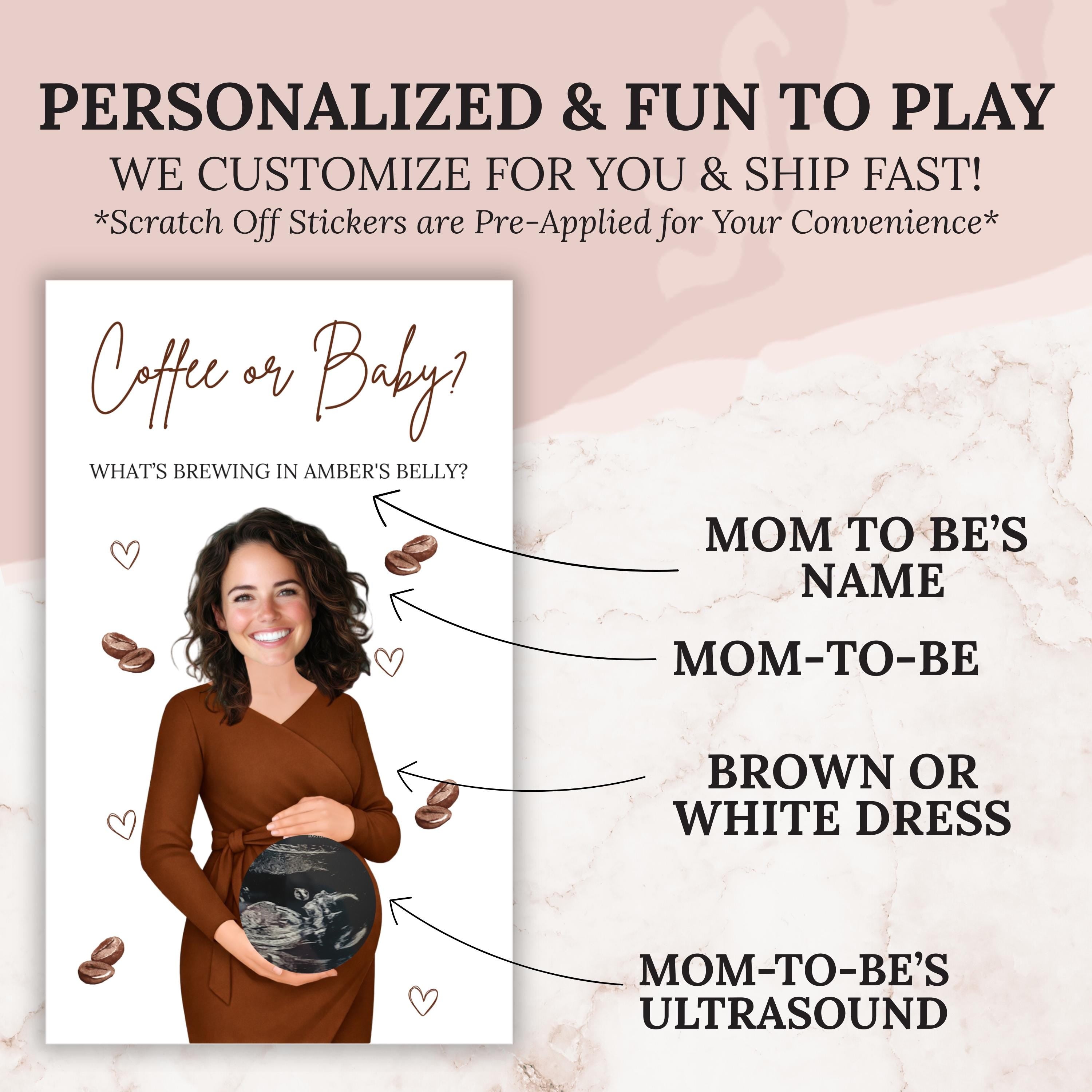 Coffee Themed Baby Shower Game Custom A Baby Is Brewing Baby Shower Scratch Off Game Coffee or Baby? Boho Cafe Bebe Baby Shower Game