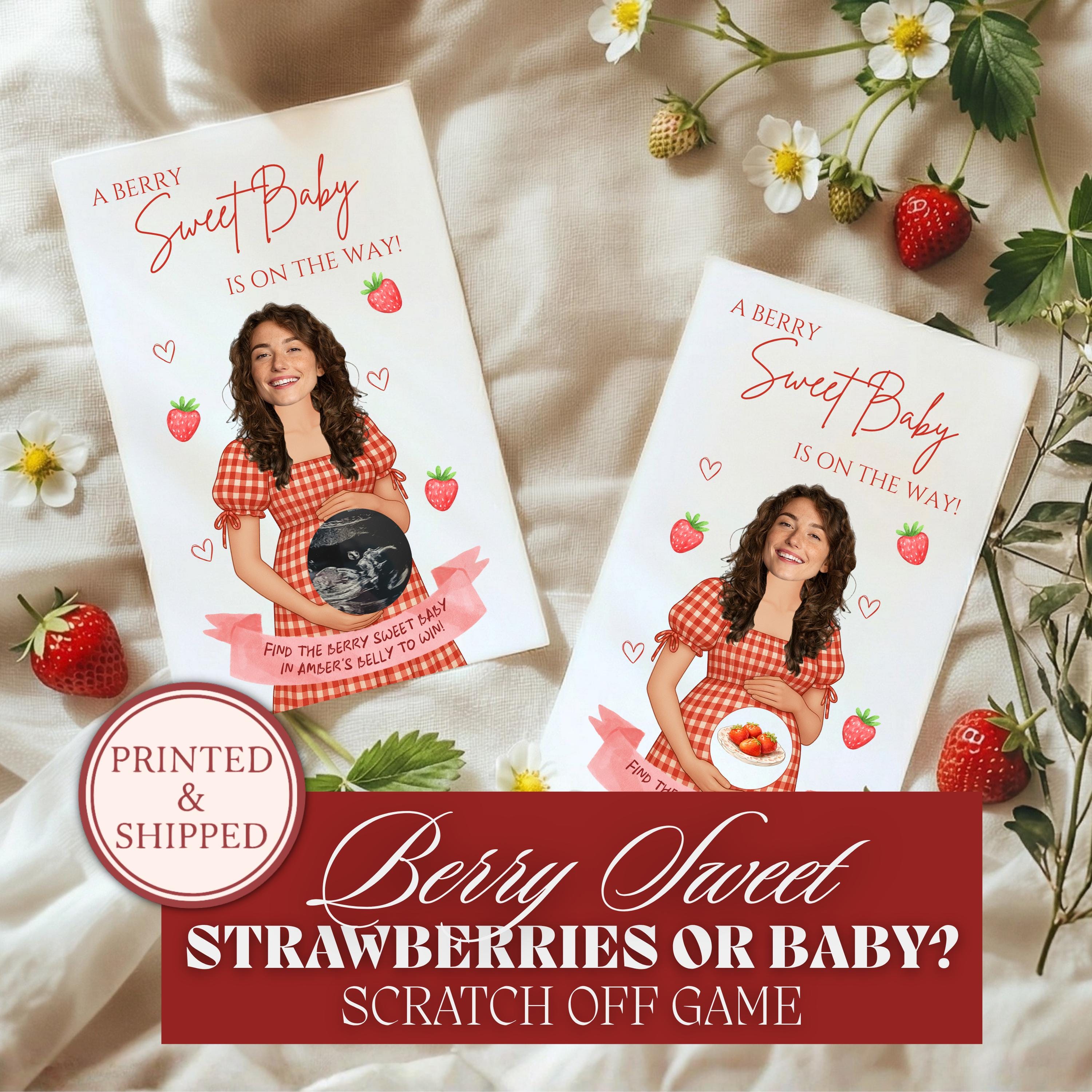Baby Shower Scratch Off Game Strawberries or Baby? Custom Berry Sweet Baby Shower Scratch Off Tickets