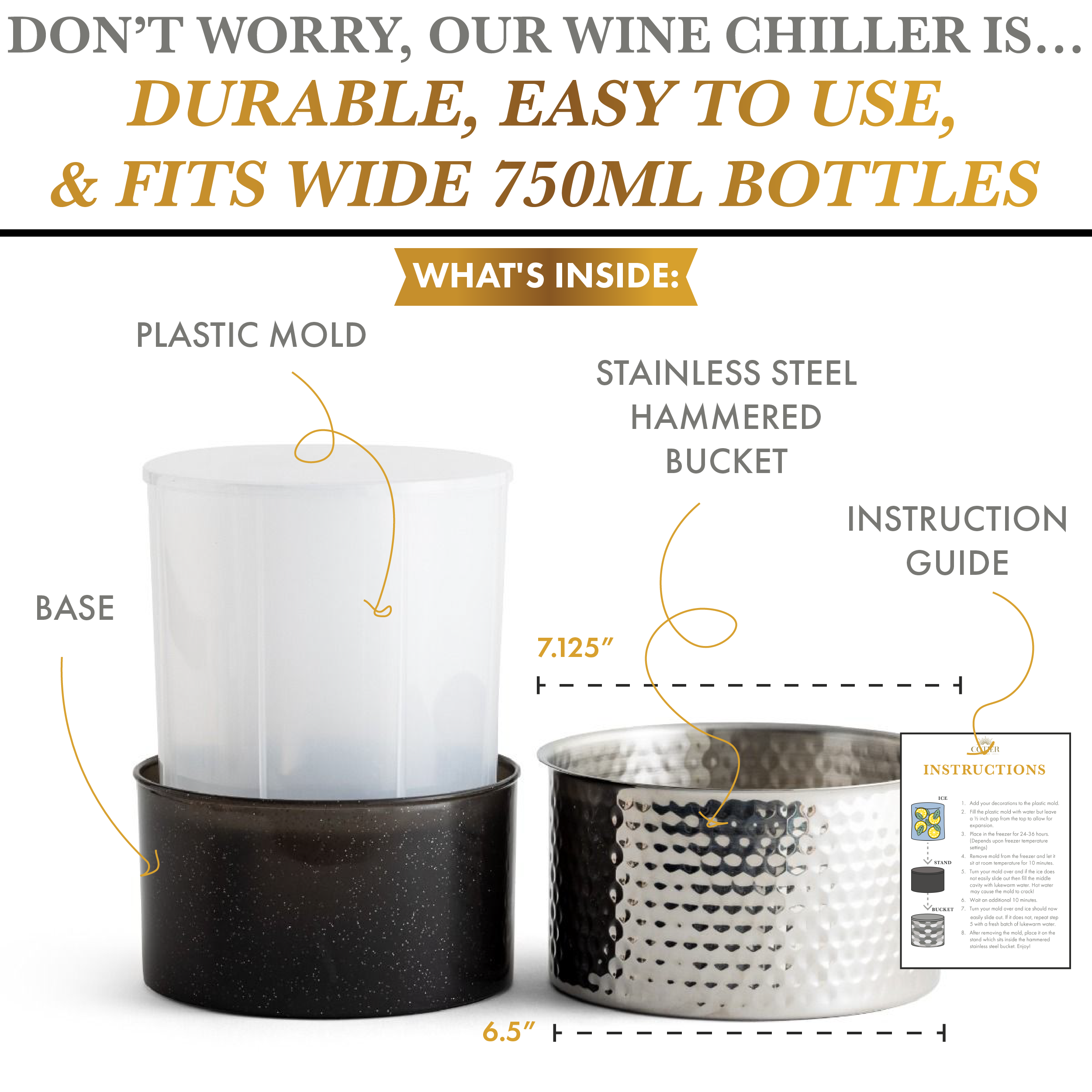 Glasi Ice Mold Wine Chiller - Hammered Stainless Steel DIY Champagne Bucket, Perfect Gift For Parties & Hostesses - View #8