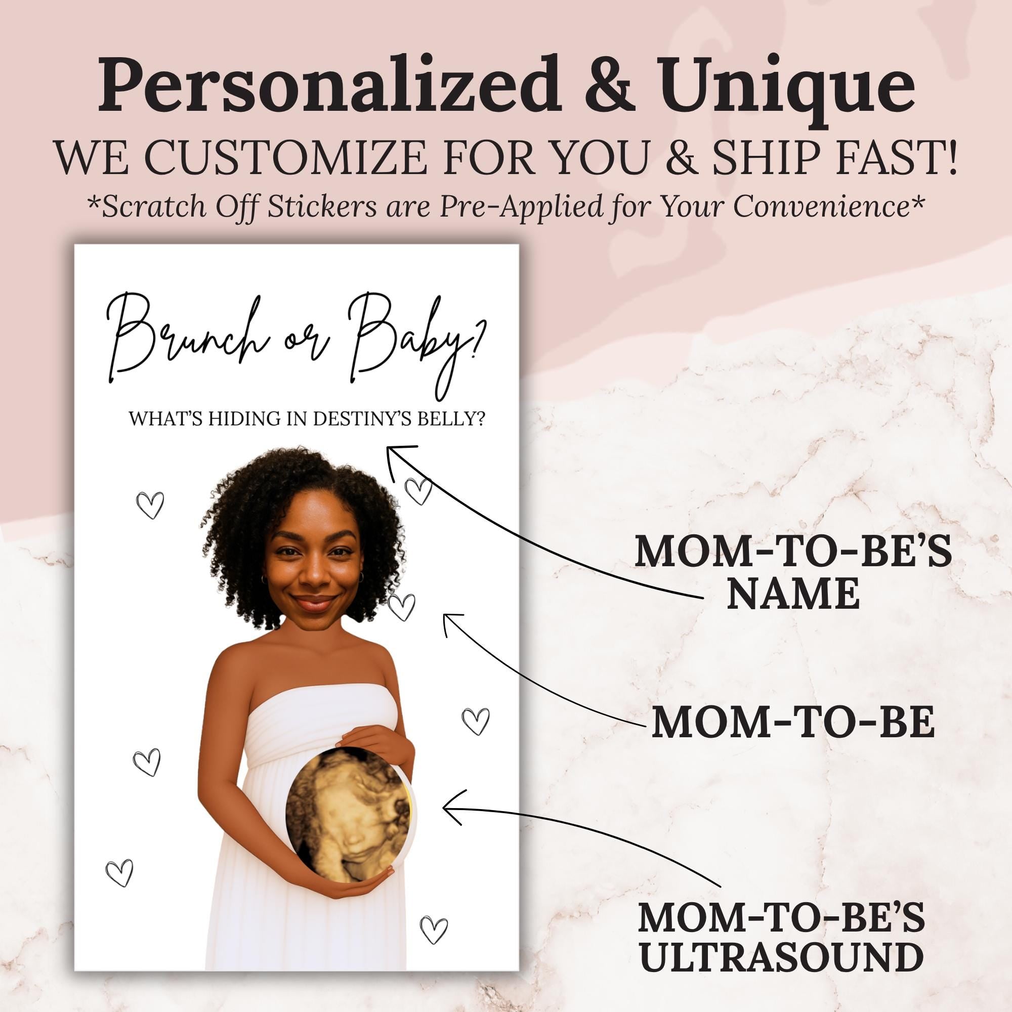 Funny Custom Black Baby Shower Scratch Off Game Brunch or Baby? Baby Shower Scratch Off Tickets African American Baby Shower Games Mom To Be