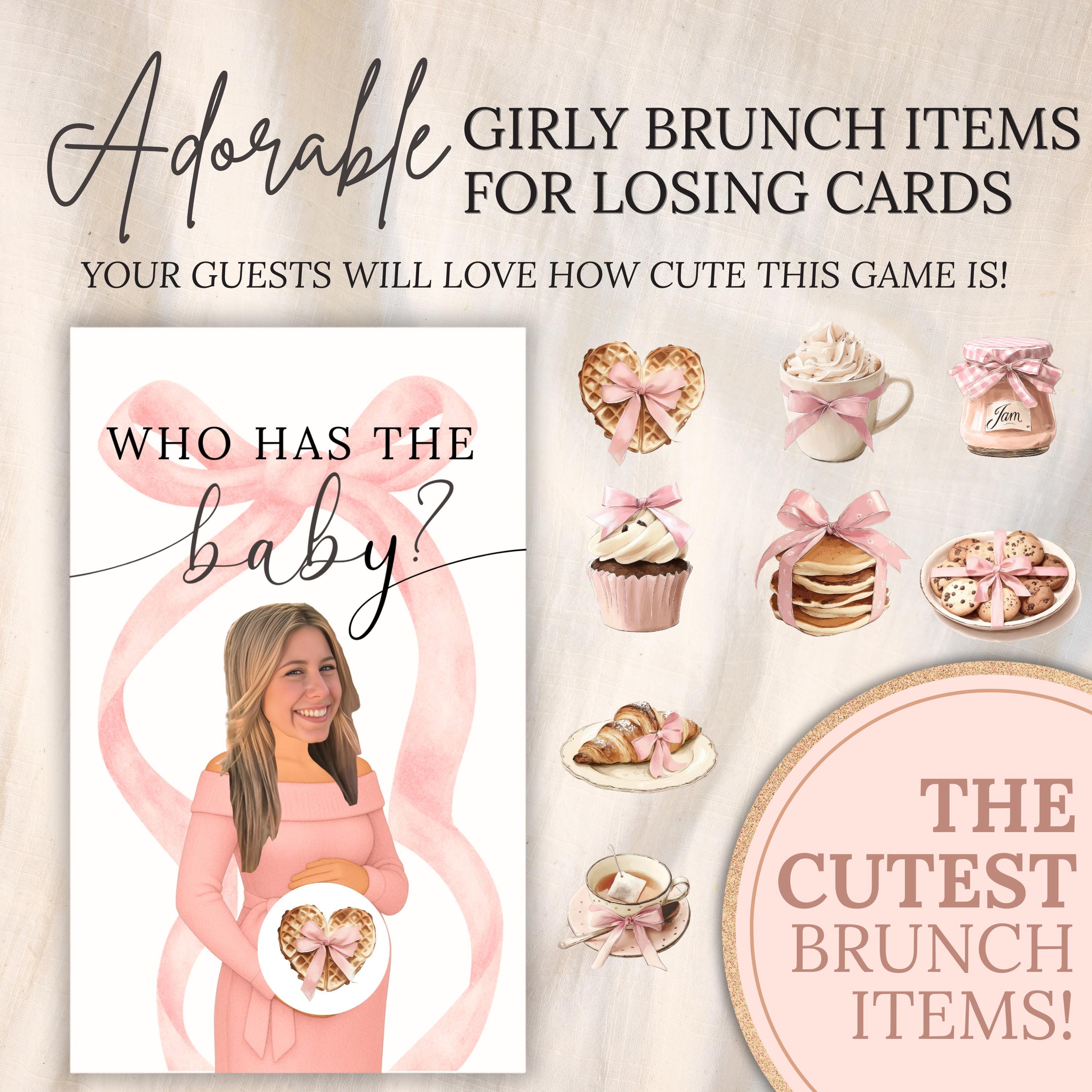 Custom Girl Baby Shower Game Pink Bow Baby Shower Scratch Off Game Who Has The Baby? Blush Pink Coquette Bow Themed Baby Girl Shower Games