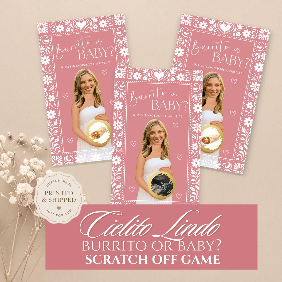 Girl Cielito Lindo Baby Shower Game Pink Burrito or Baby? Papel Picado Mexican Baby Shower Scratch Off Game Printed Talavera Party Game - CÔTIER BRAND