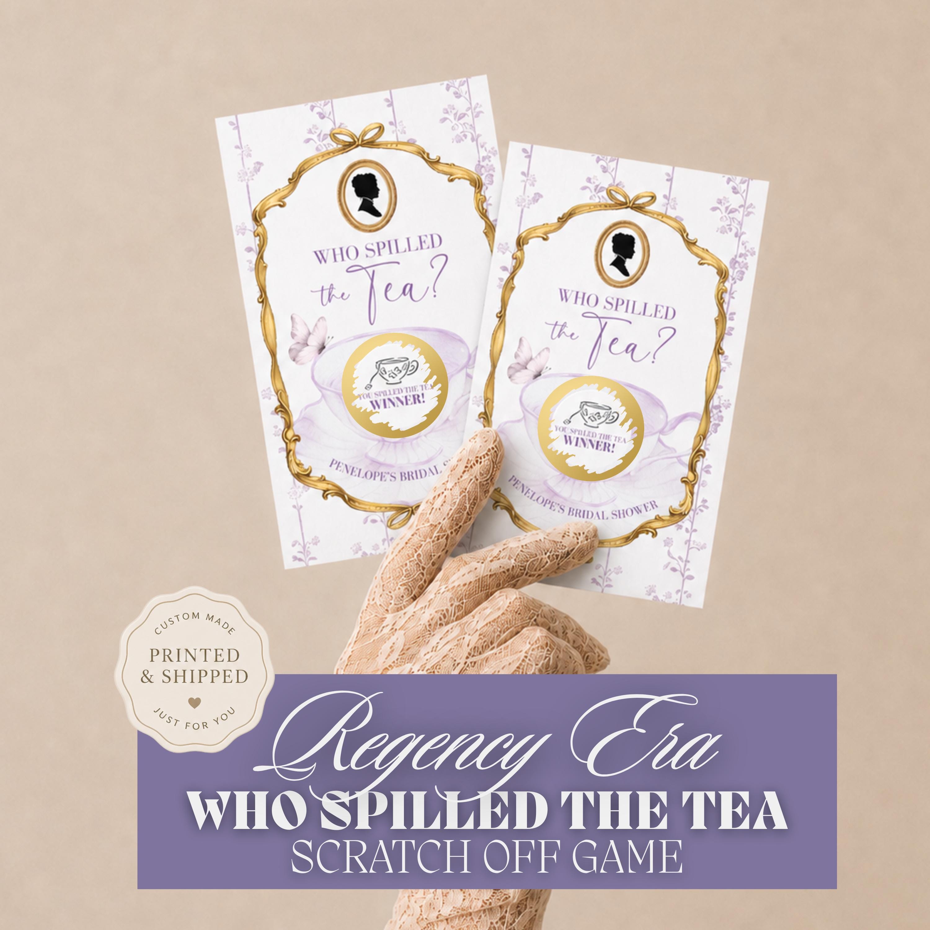 PRINTED + SHIPPED Vintage Victorian Bridal Shower Scratch Off Game Purple High Tea Bridal Shower Game Lilac Bridal Shower Tea Party Custom
