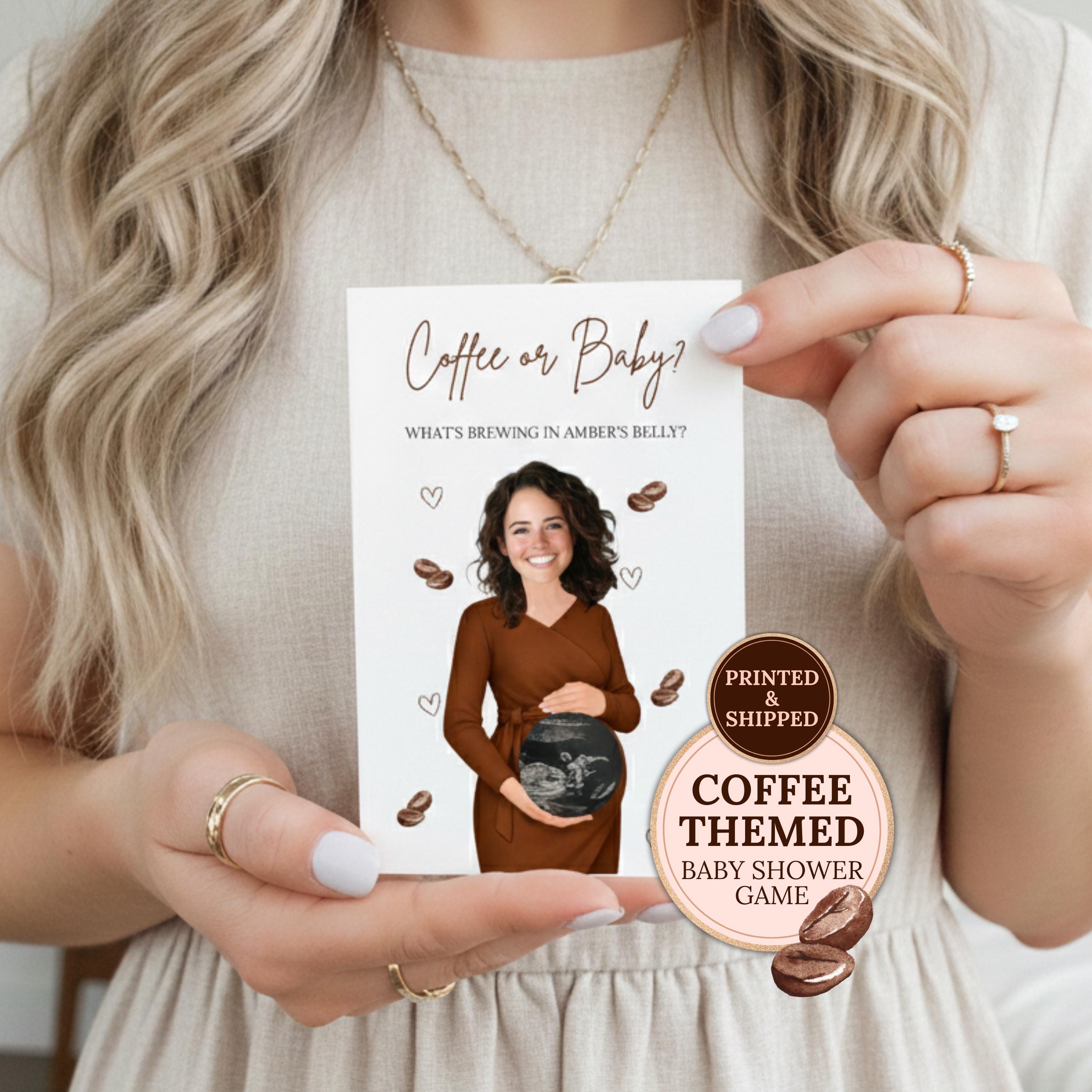 Coffee Themed Baby Shower Game Custom A Baby Is Brewing Baby Shower Scratch Off Game Coffee or Baby? Boho Cafe Bebe Baby Shower Game